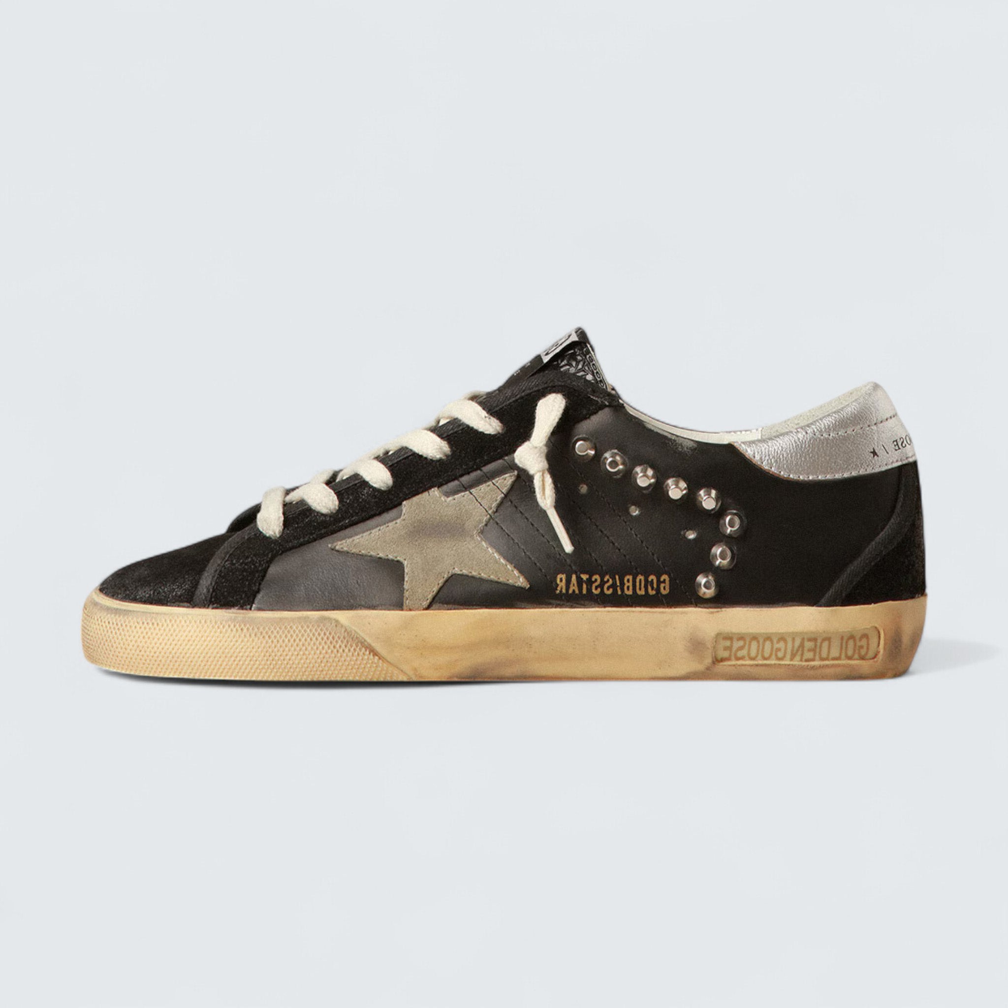 Super-Star 'Black Leather and Suede with Silver Studs'