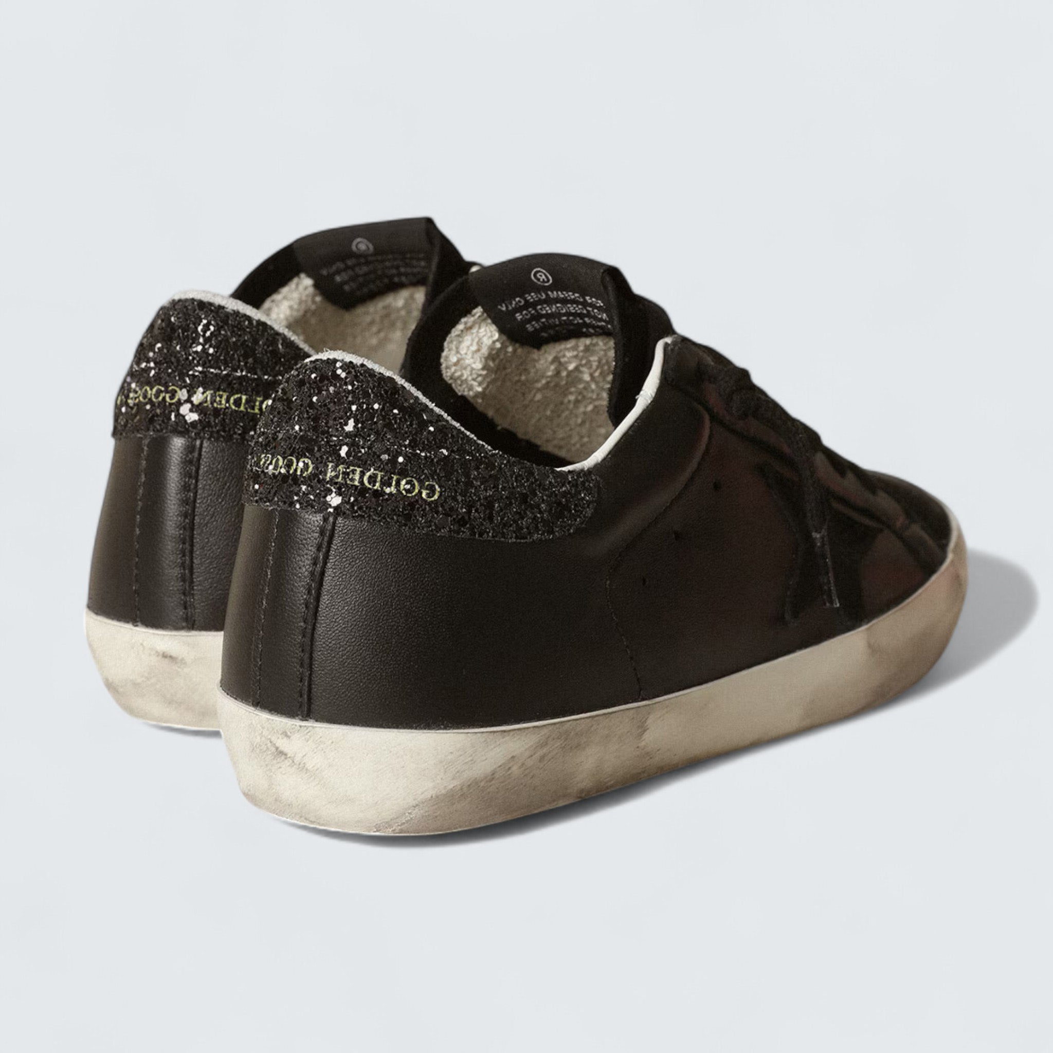 Super-Star 'Black Nappa with Black Star and Glitter Heel Tab'