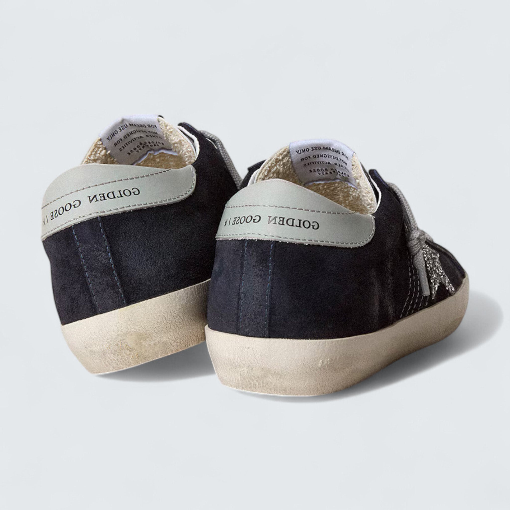 Super-Star 'Midnight Blue Suede with Silver Glitter Star and Ice-Gray Leather Heel Tab'