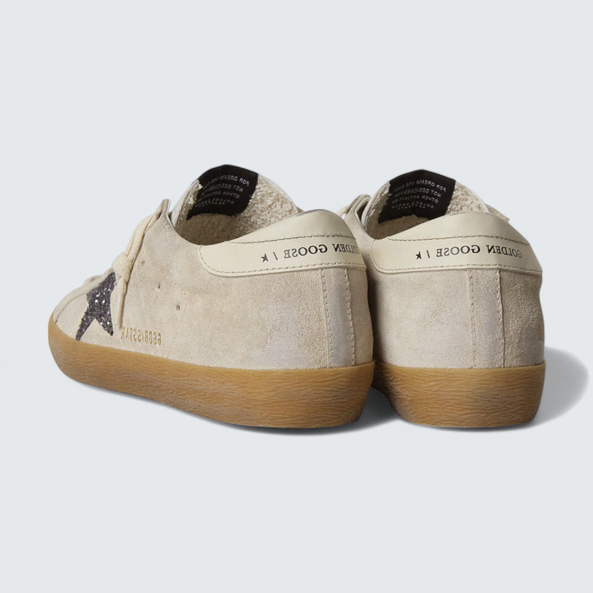 Super-Star 'Ice-Gray Suede with Silver Glitter Star and Leather Heel Tab'