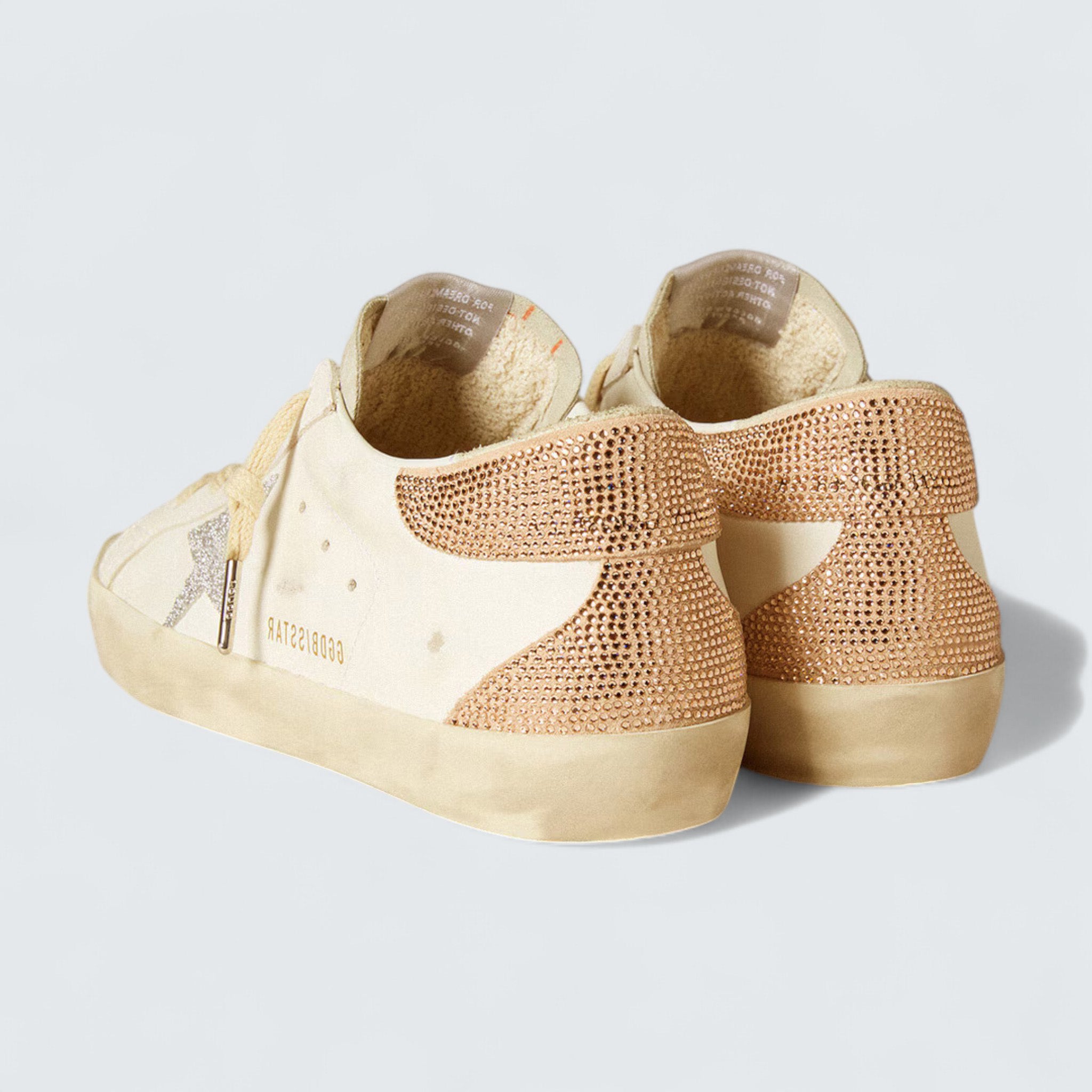 Super-Star 'White Leather with Silver Swarovski Crystal Star and Peach Pink Suede Heel Tab'