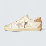 Super-Star 'White Leather with Silver Swarovski Crystal Star and Peach Pink Suede Heel Tab'