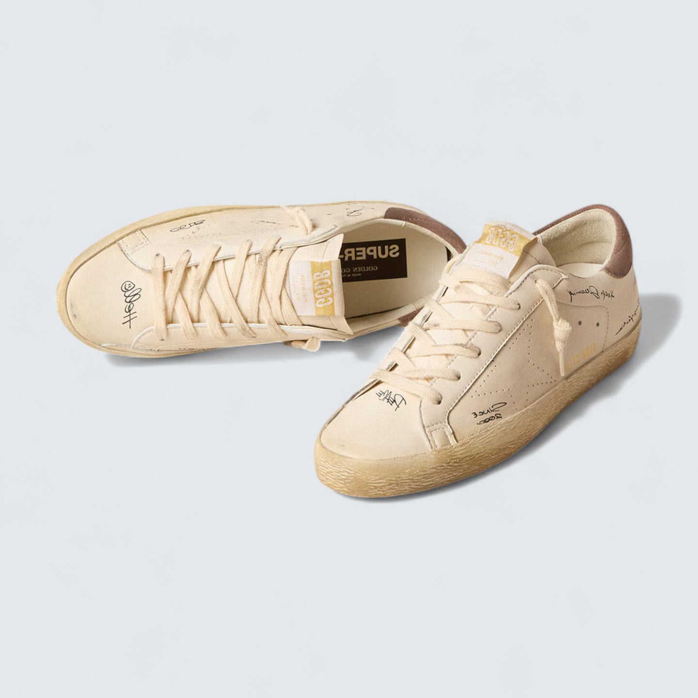 Super-Star 'White Nappa Leather with Perforated Star and Dark Dusty-Pink Suede Heel Tab'