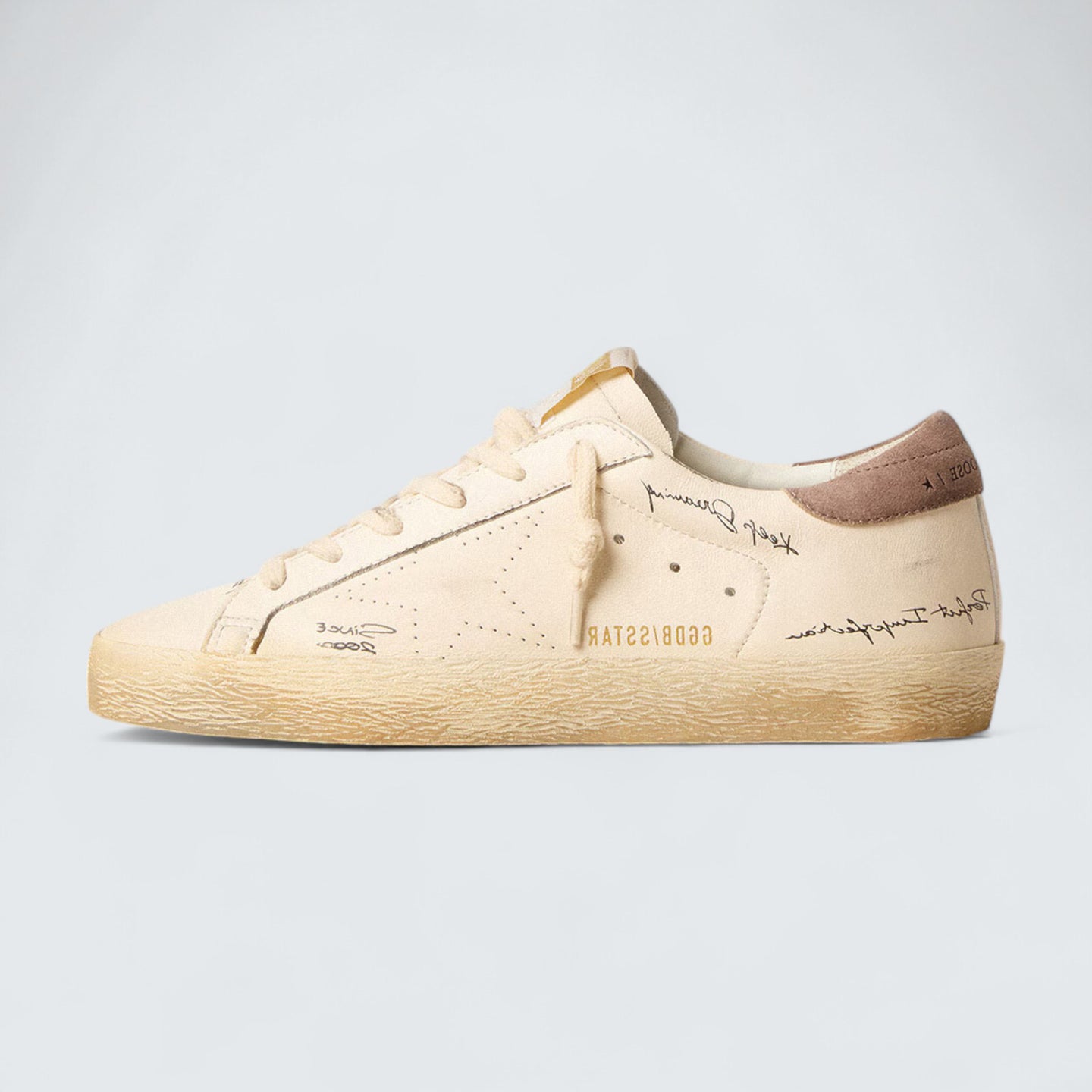 Super-Star 'White Nappa Leather with Perforated Star and Dark Dusty-Pink Suede Heel Tab'