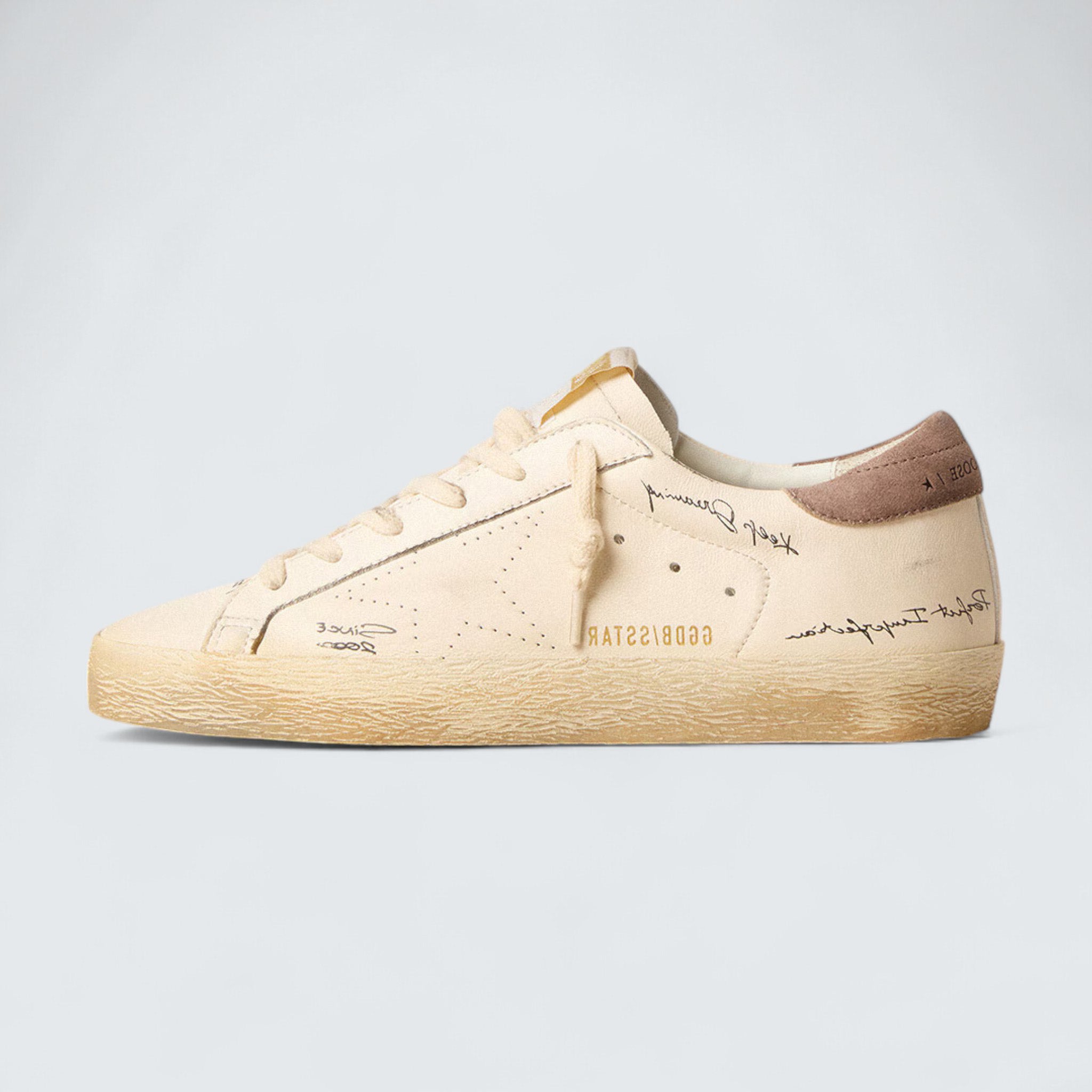 Super-Star 'White Nappa Leather with Perforated Star and Dark Dusty-Pink Suede Heel Tab'