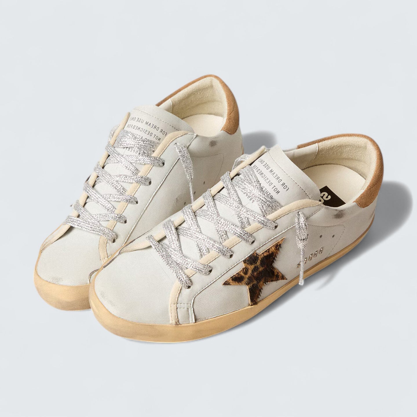 Super-Star 'White Nappa Leather with Leopard-Print Pony Skin Star and Suede Heel Tab'