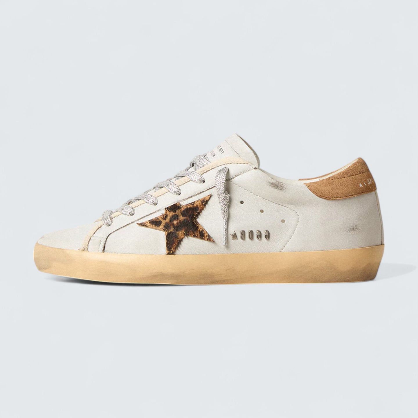 Super-Star 'White Nappa Leather with Leopard-Print Pony Skin Star and Suede Heel Tab'