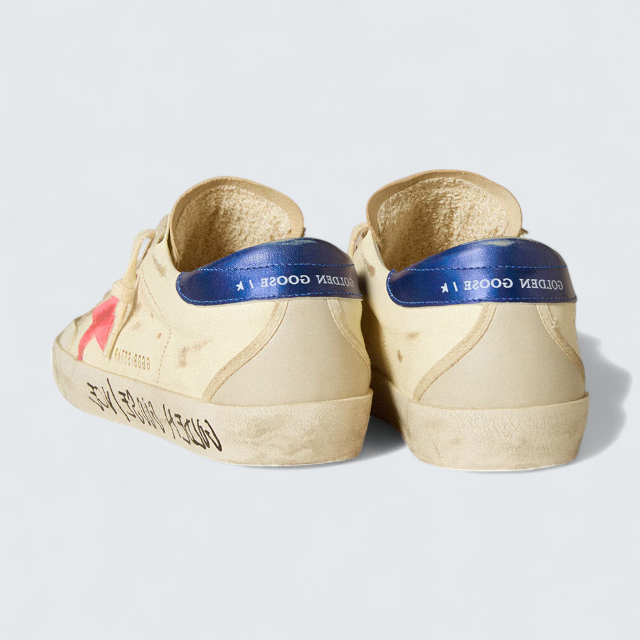 Super-Star 'White Nappa Leather with Red Suede Star and Blue Metallic Leather Heel Tab'