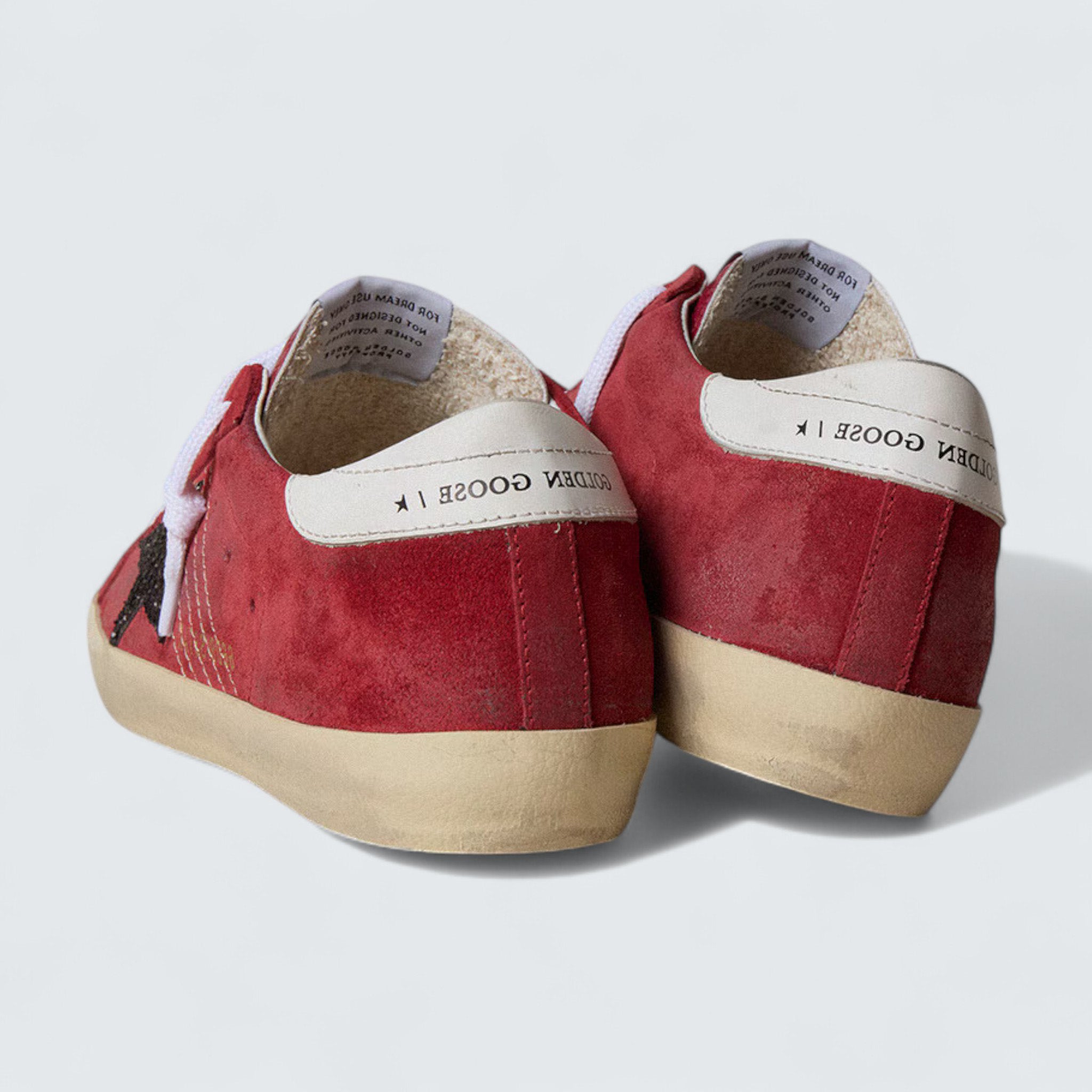 Super-Star 'Red Suede with Silver Glitter Star and White Leather Heel Tab'