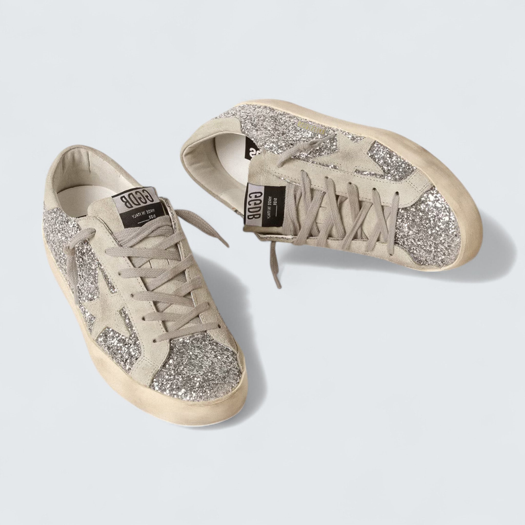 Super-Star 'Ice-Gray Suede with Full Silver Glitter and Ice-Gray Suede Star'