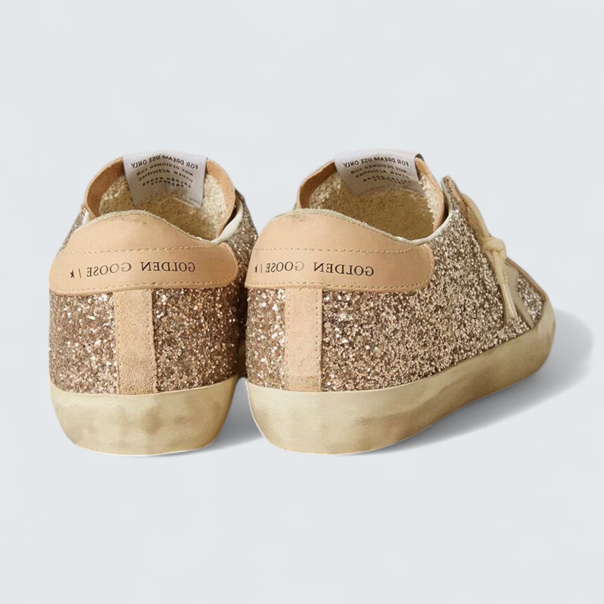 Super-Star 'Silver Glitter with Milk-White Leather Star and Pink Leather Heel Tab'