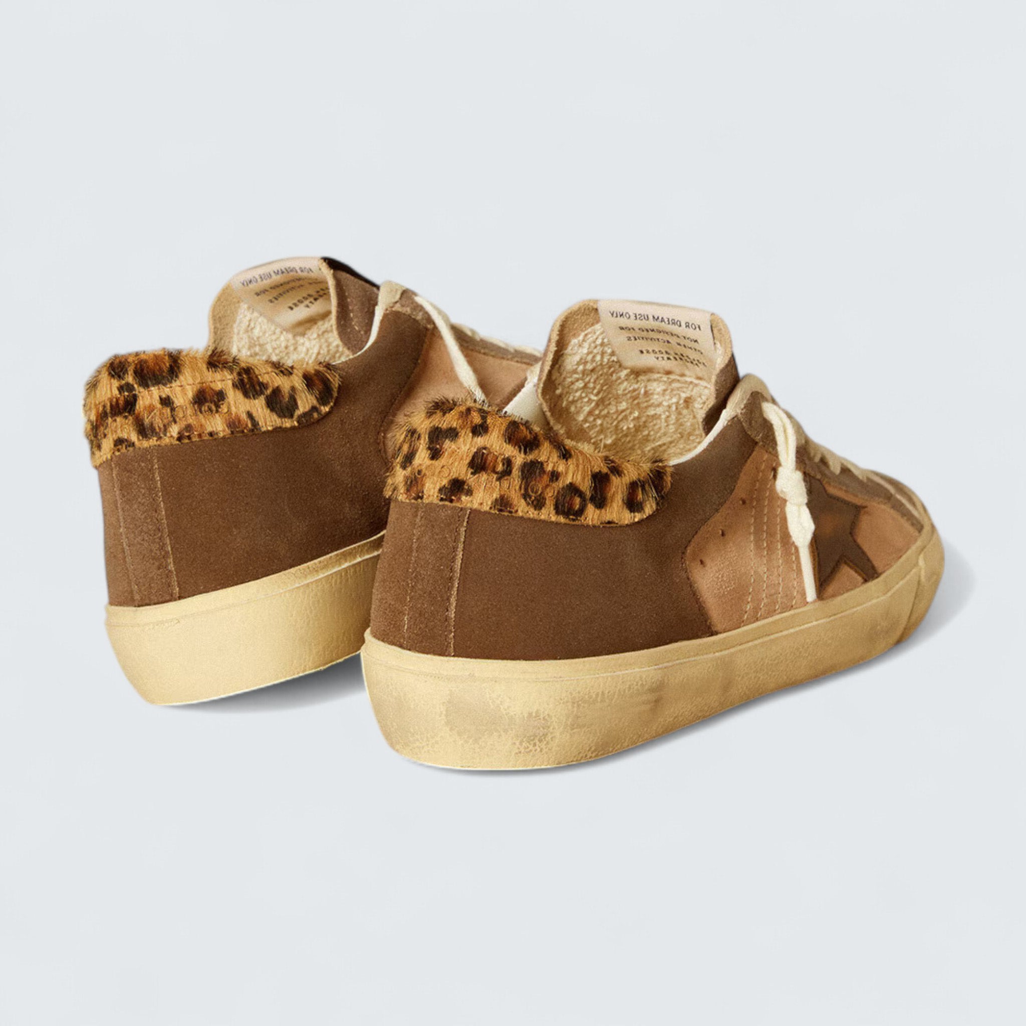 Super-Star 'Light Pink and Brown Suede with Brown Leather Star and Leopard-Print Pony Skin Heel Tab'