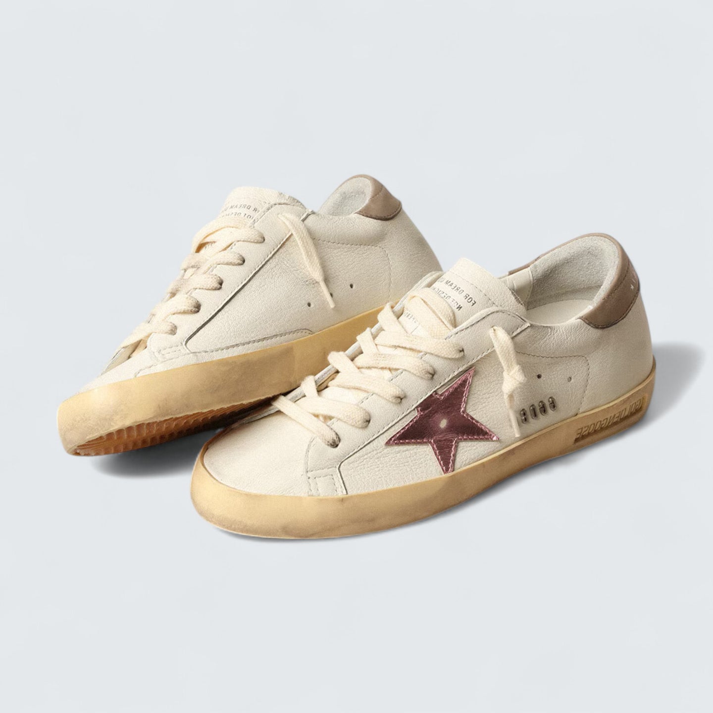 Super-Star 'White Nappa with Old Rose Metallic Leather Star and Dove-Gray Leather Heel Tab'