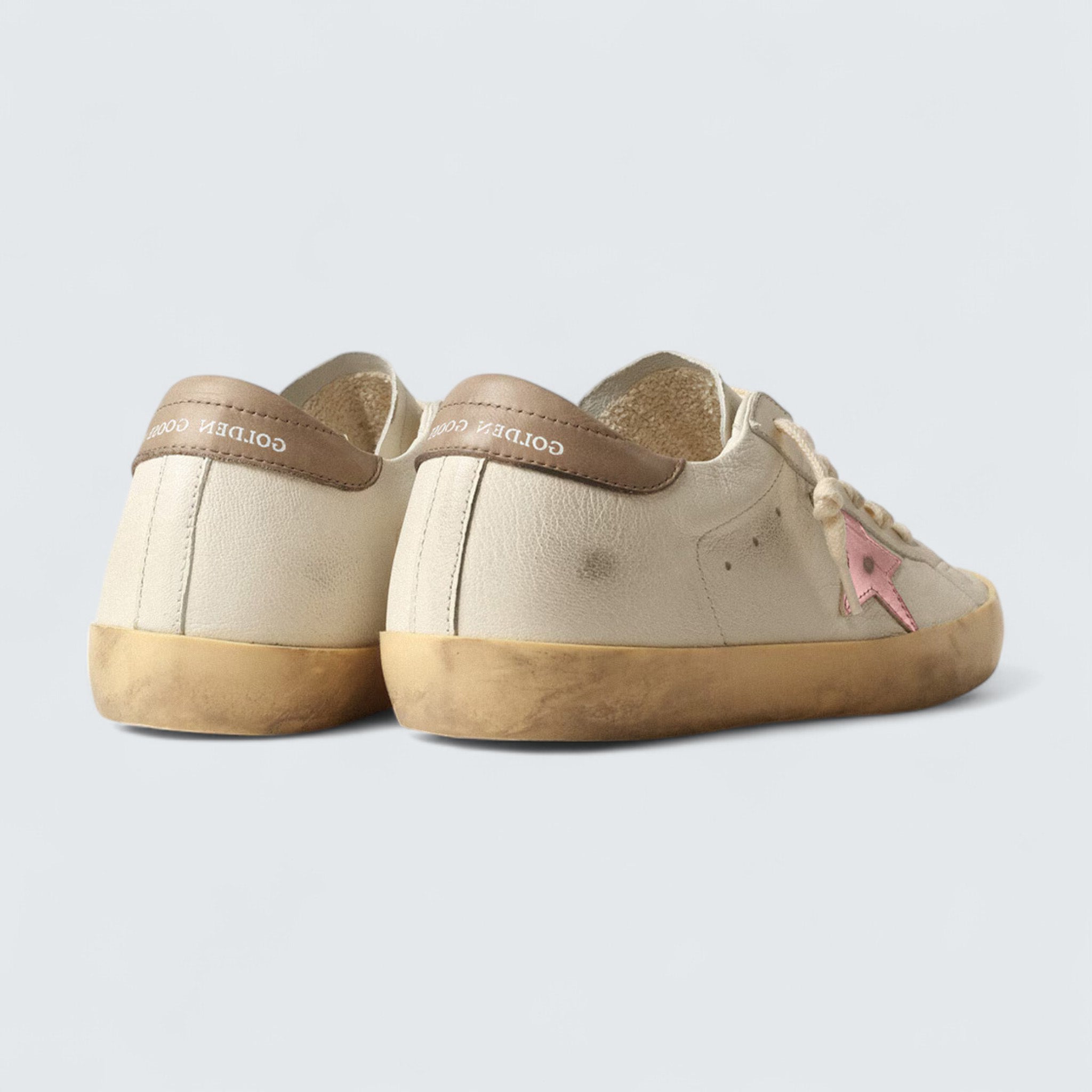 Super-Star 'White Nappa with Old Rose Metallic Leather Star and Dove-Gray Leather Heel Tab'