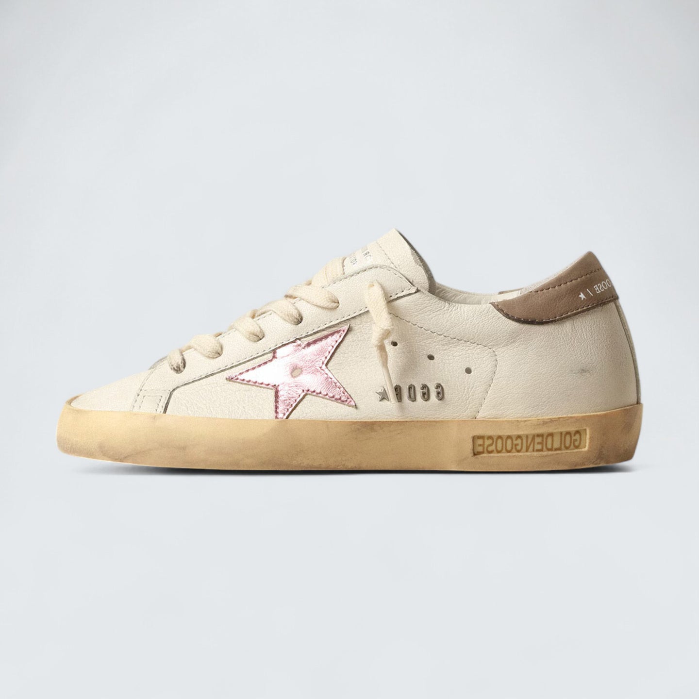 Super-Star 'White Nappa with Old Rose Metallic Leather Star and Dove-Gray Leather Heel Tab'