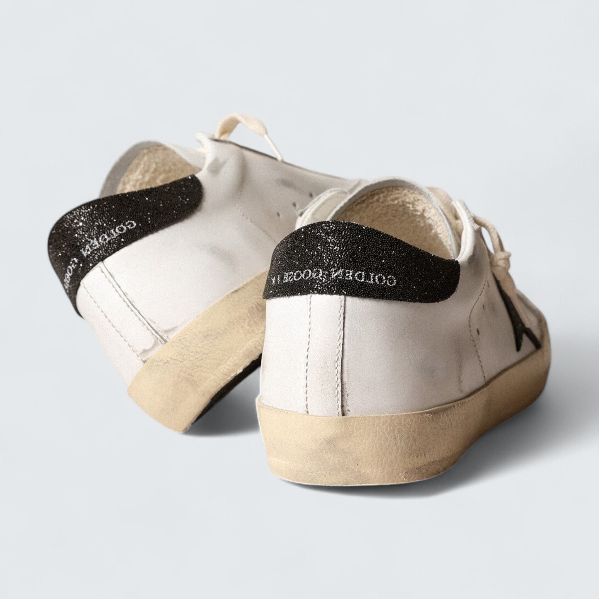 Super-Star 'White Leather with Black Swarovski Crystal Star and Heel Tab'