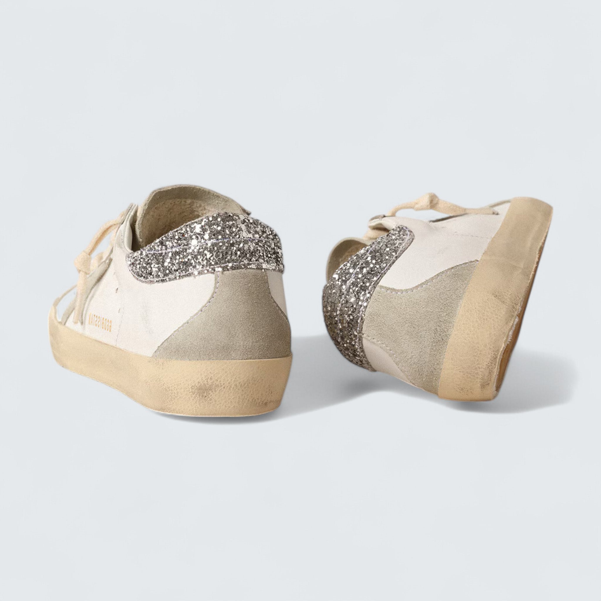 Super-Star 'Ice-Gray Suede Star and Silver Glitter Heel Tab'