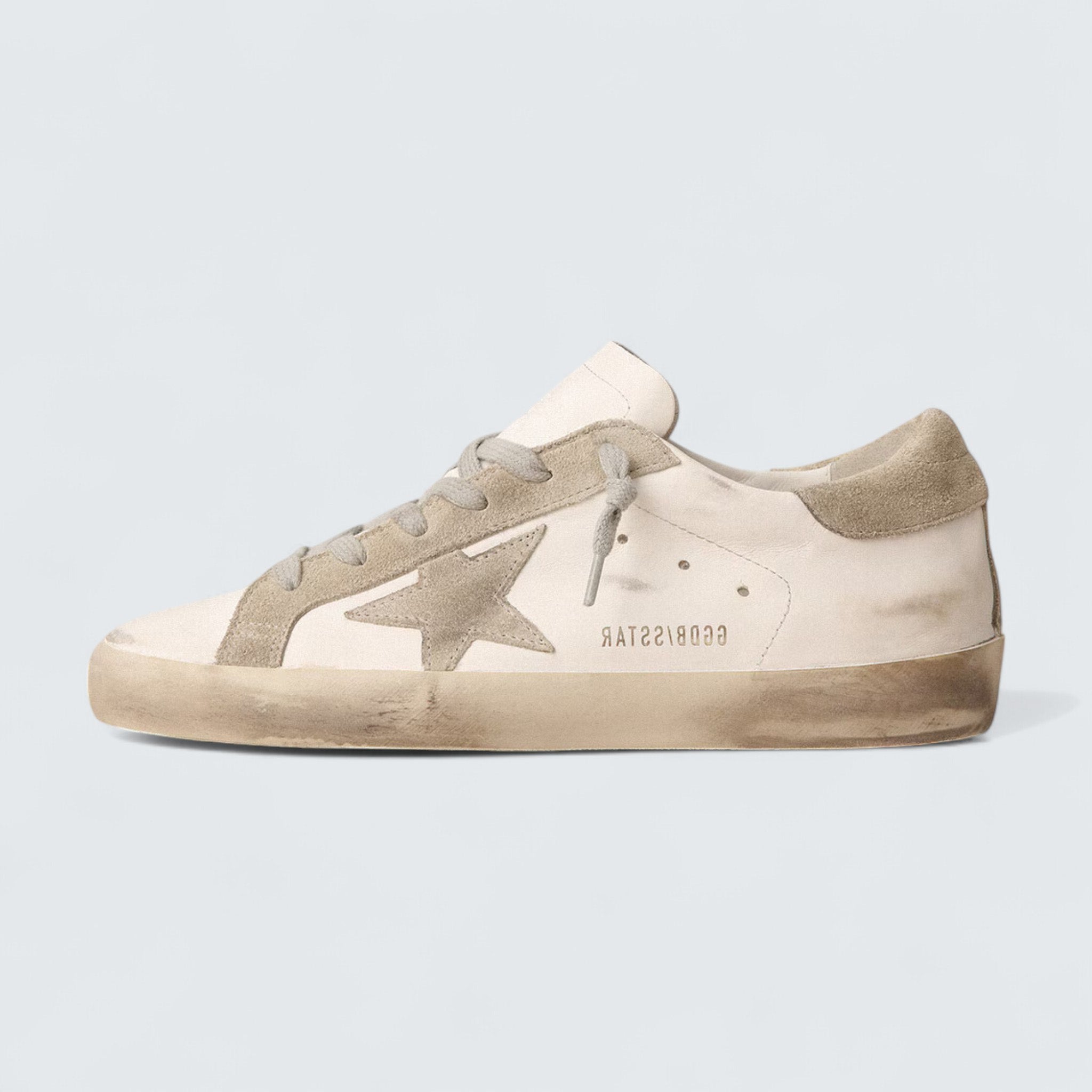 Super-Star 'White Leather with Gray Suede Star and Heel Tab'
