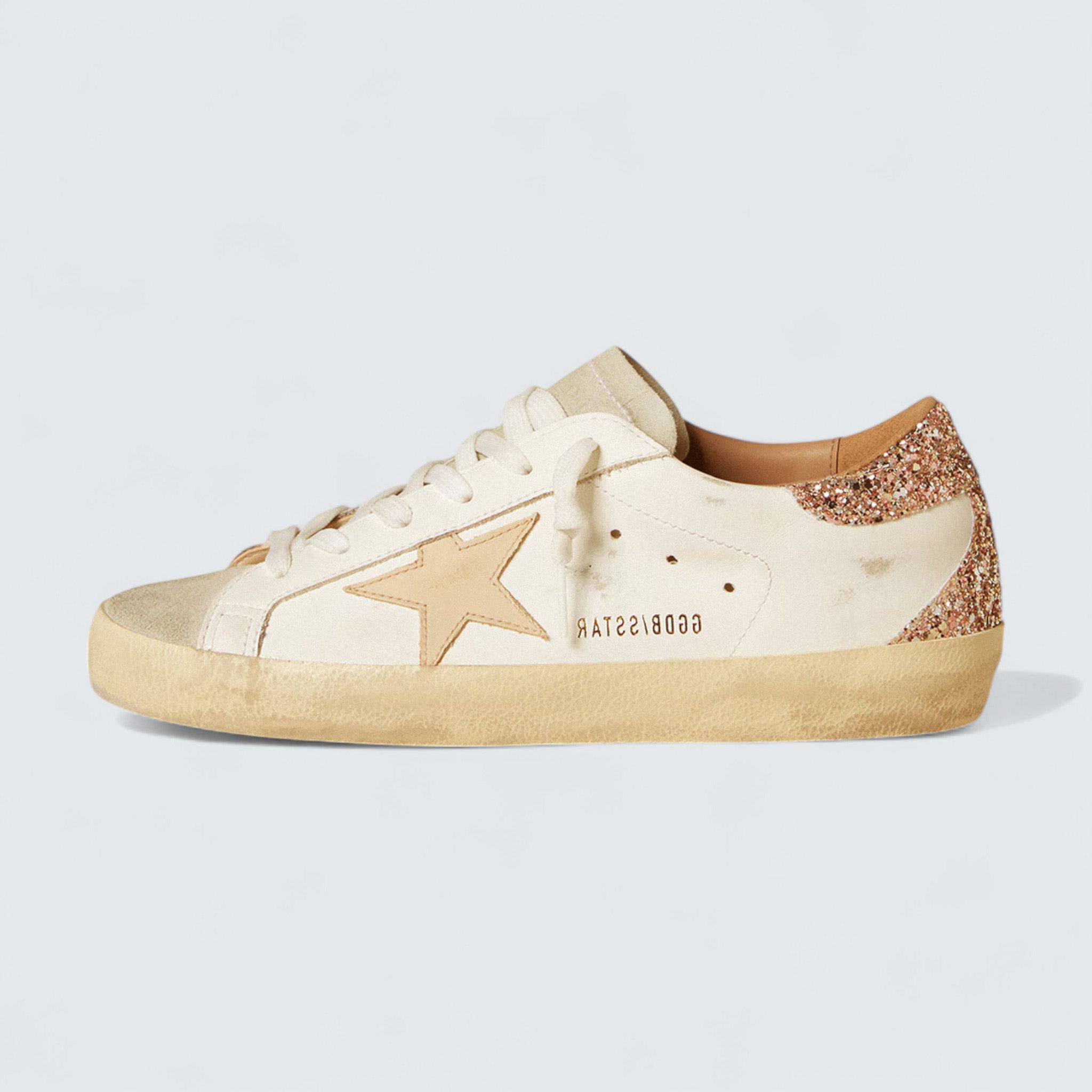 Super-Star 'Nude Leather Star and Gold Glitter Heel Tab'