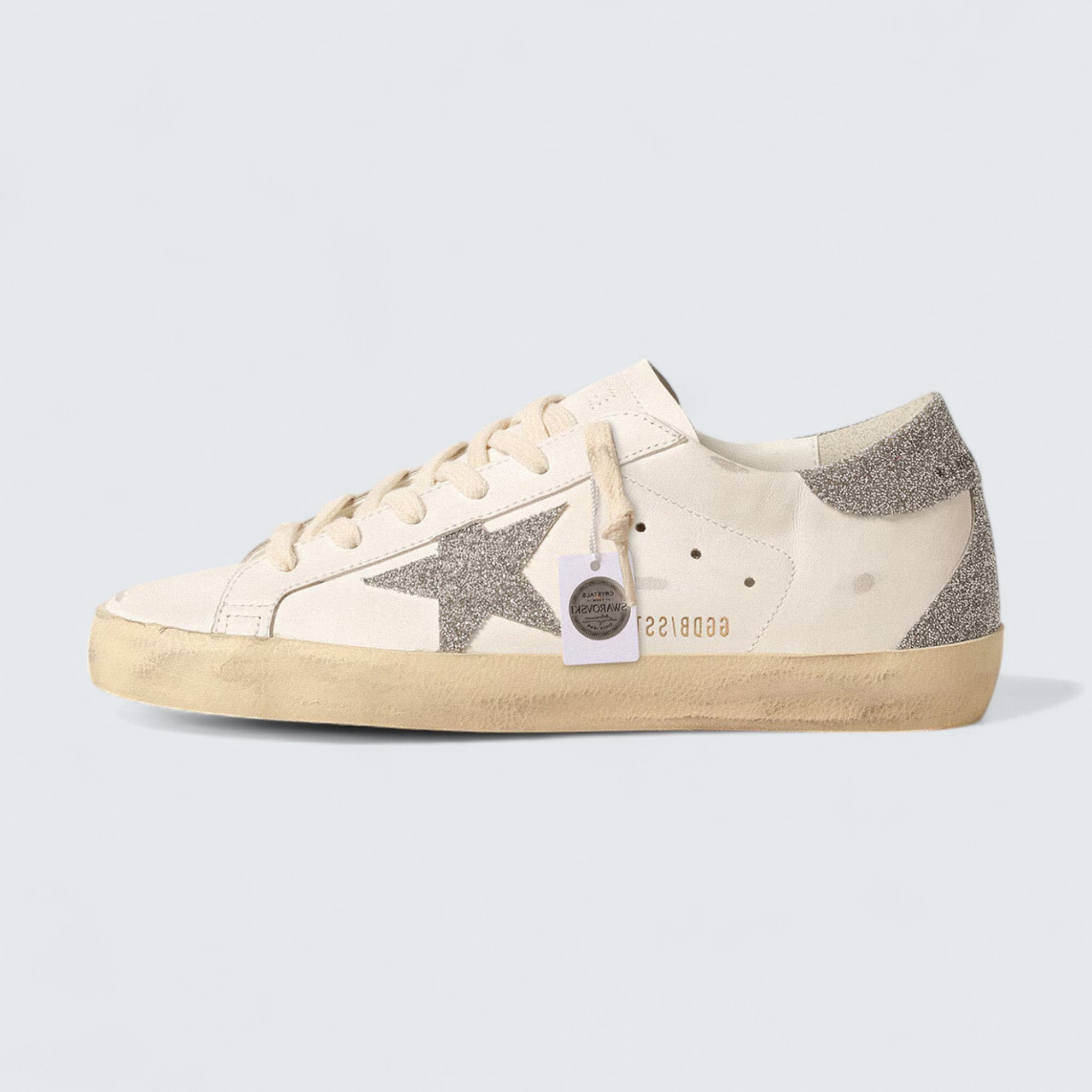 Super-Star 'Cream Leather with Silver Swarovski Crystal Star and Heel Tab'