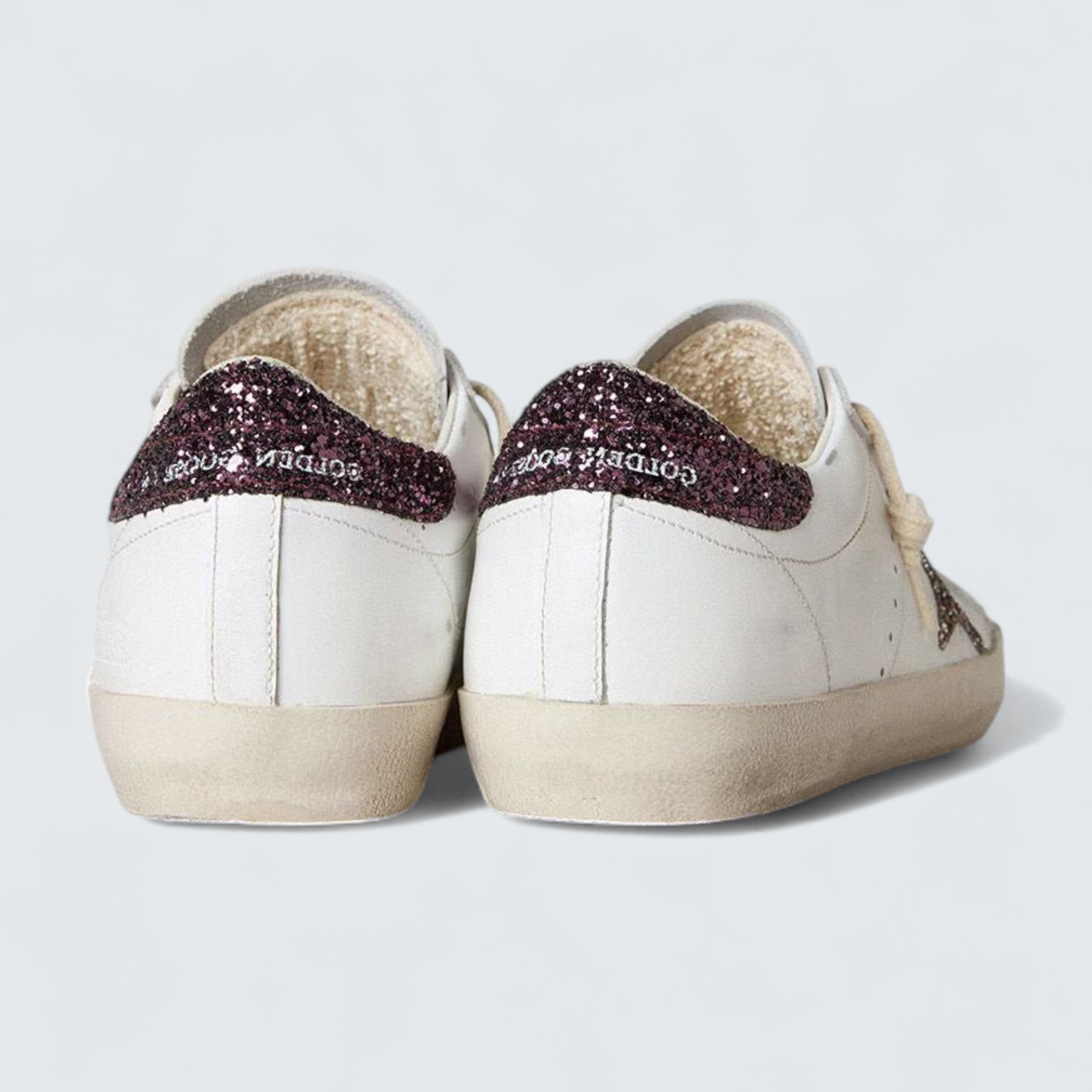 Super-Star 'White Leather with Silver Glitter Star and Lilac Glitter Heel Tab'