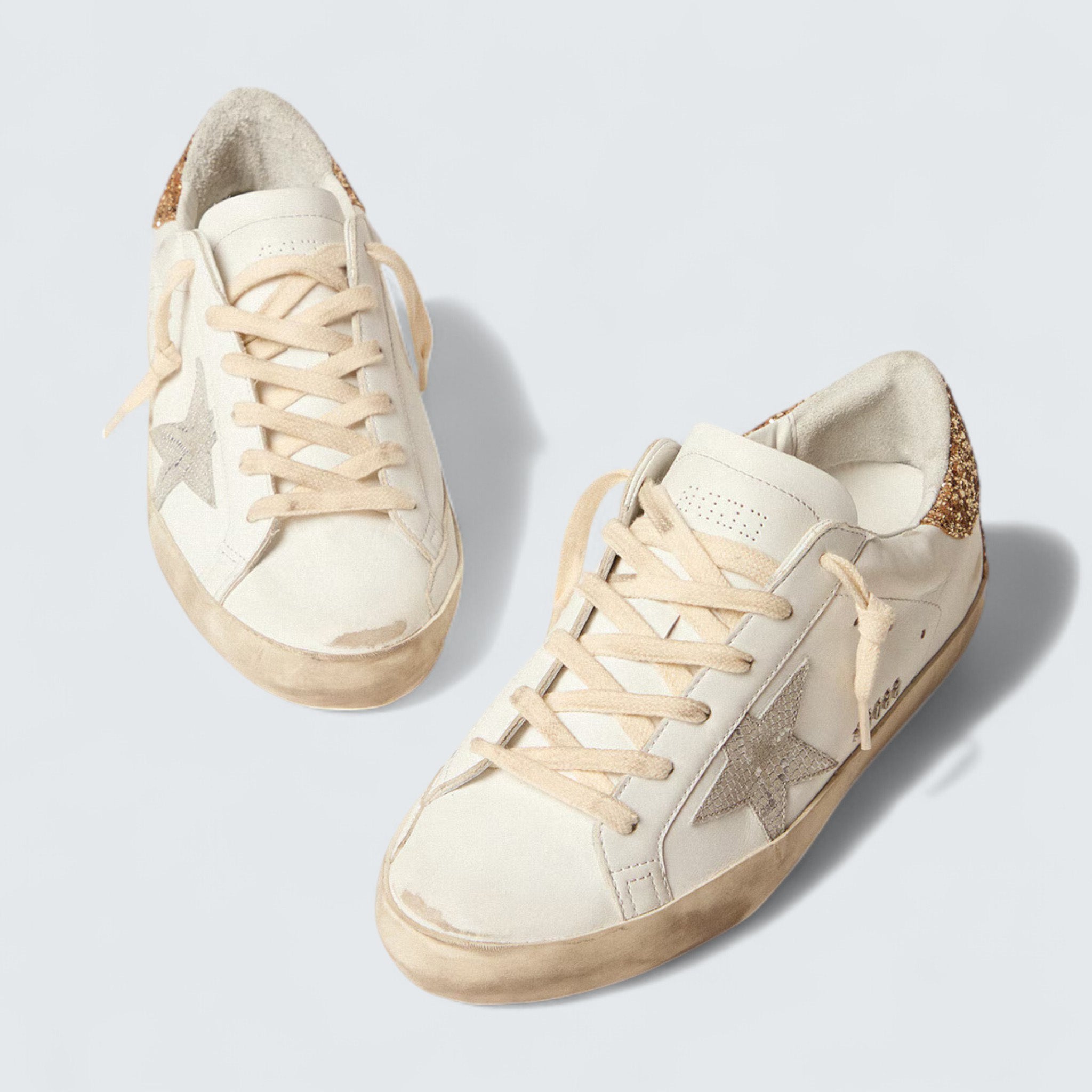 Super-Star 'Snake-Print Silver Leather Star and Gold Glitter Heel Tab'