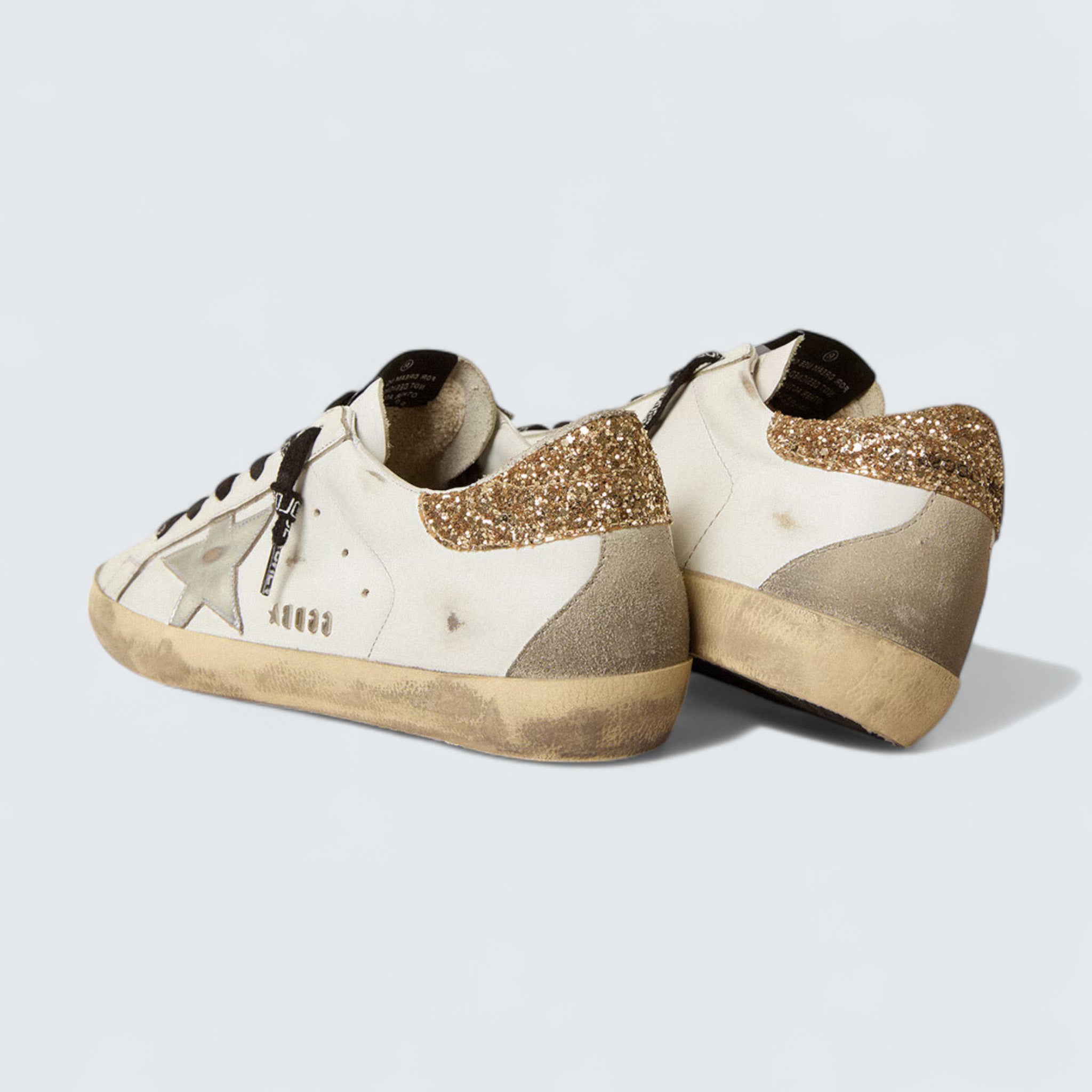 Super-Star 'White Leather with Gold Glitter Heel Tab'