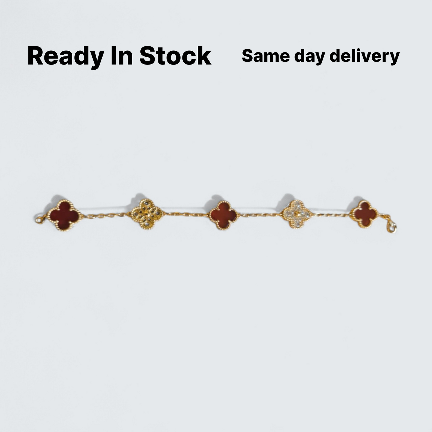 Vintage Alhambra Bracelet – Carnelian & Guilloché Gold