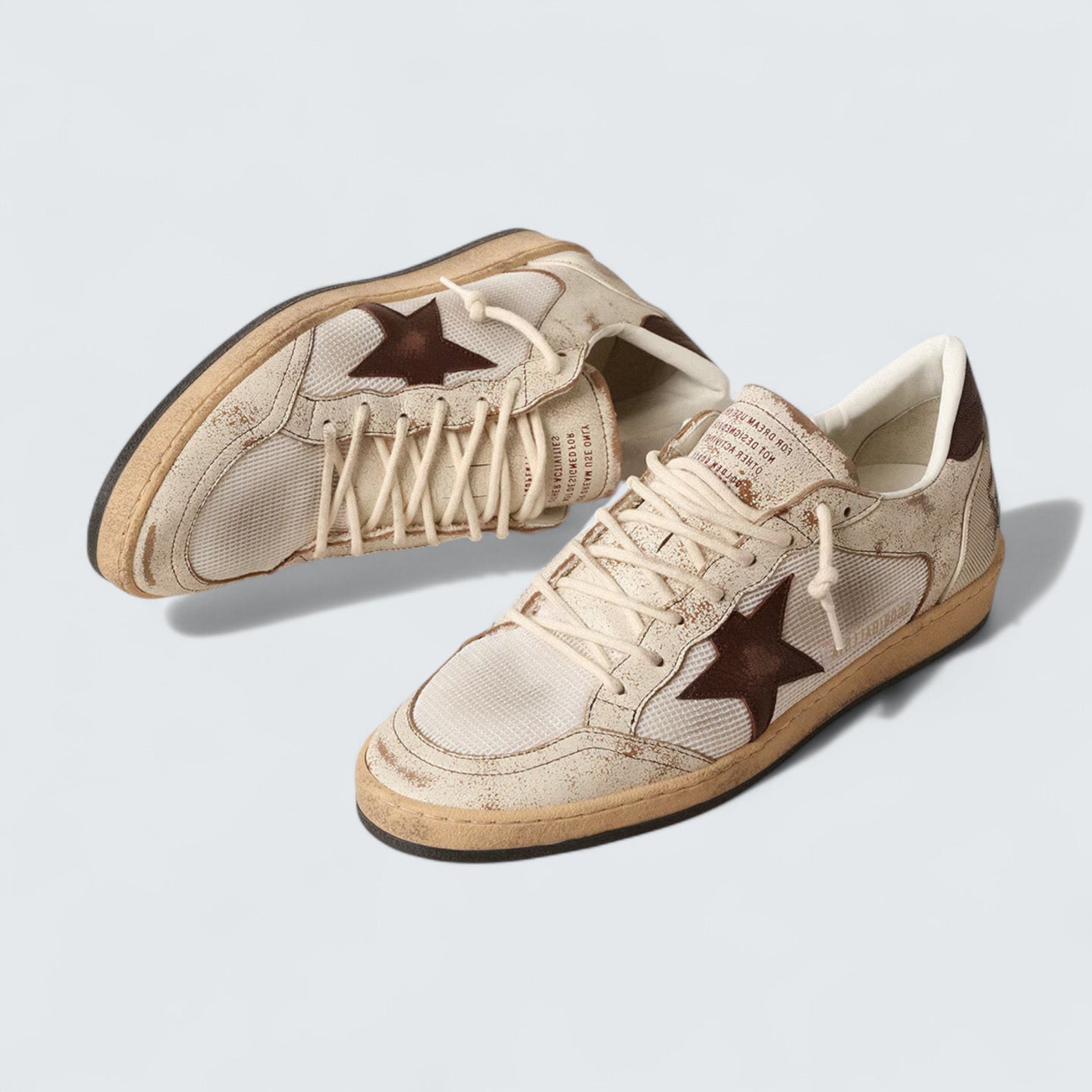 Ball Star LTD 'Ecru Leather and White Mesh with Brown Leather Star'