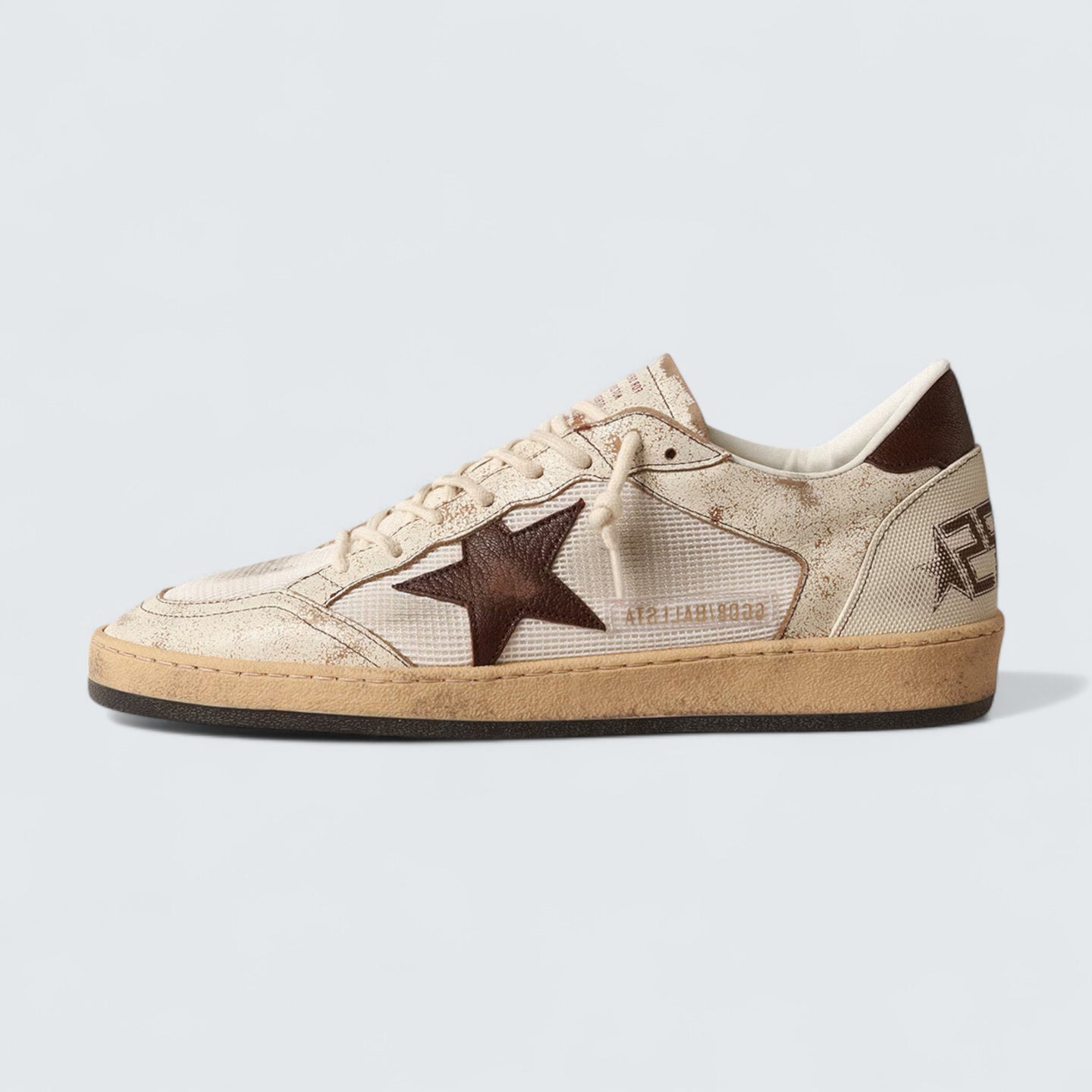 Ball Star LTD 'Ecru Leather and White Mesh with Brown Leather Star'
