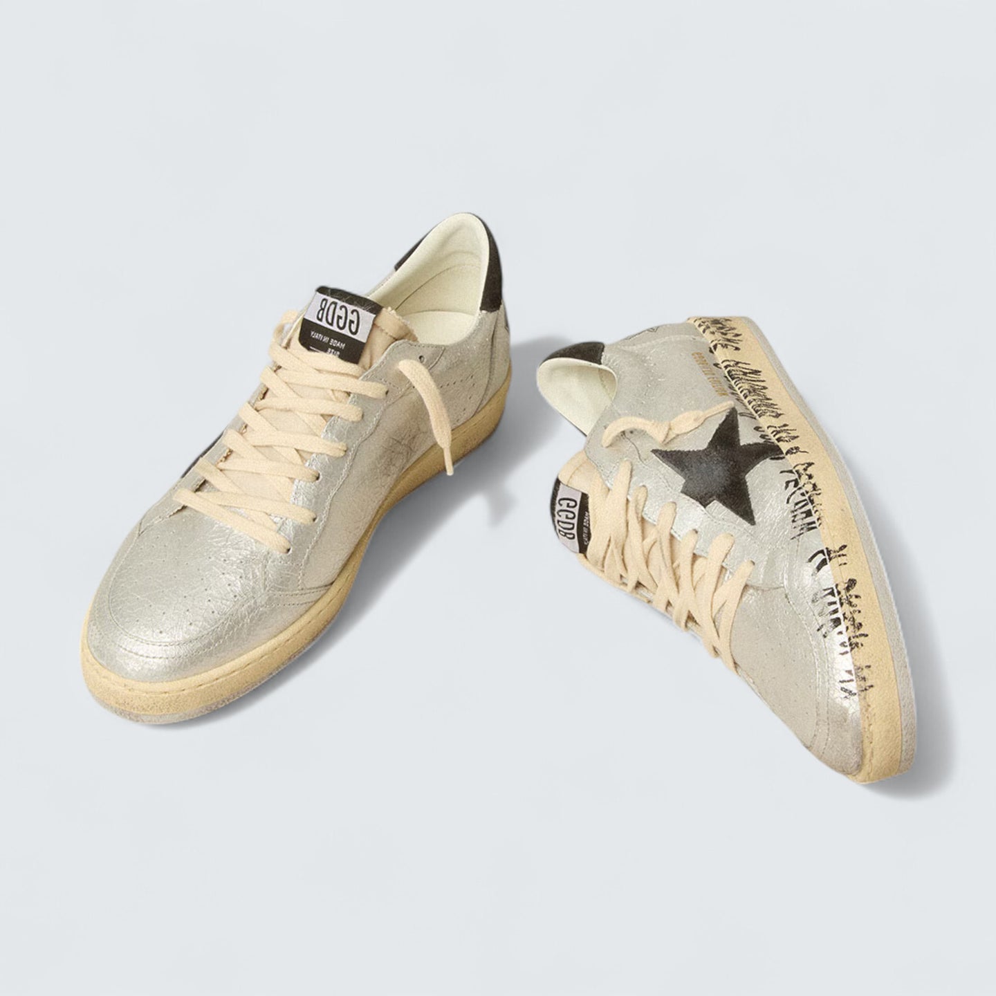 Ball Star LTD 'Silver Crackle Leather with Dark Gray Suede Star and Heel Tab'