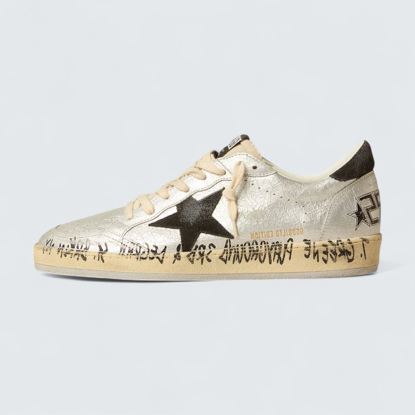 Ball Star LTD 'Silver Crackle Leather with Dark Gray Suede Star and Heel Tab'