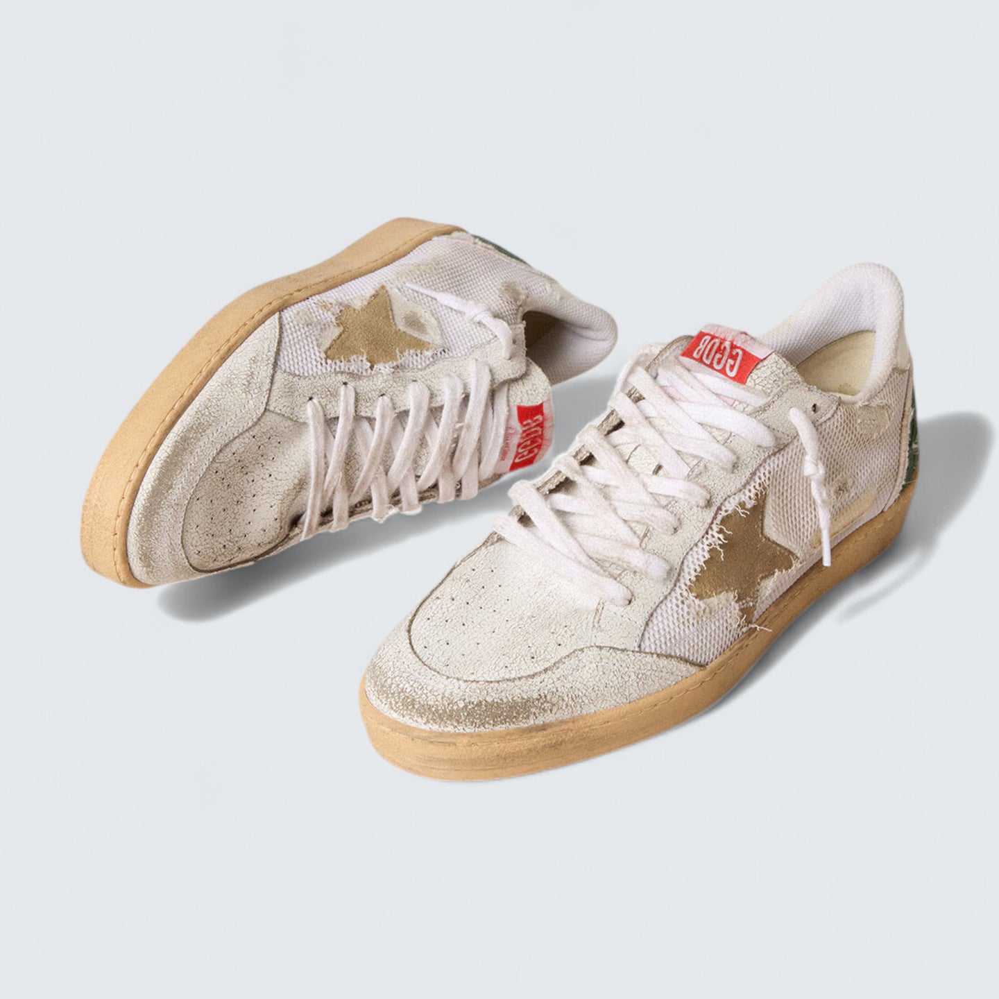 Ball Star LTD 'White Crackle Leather and Mesh with Dove-Gray Suede Star'