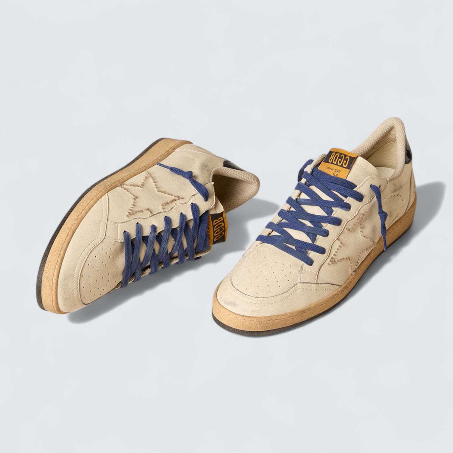 Ball Star LTD 'White Nappa Leather with Embroidered Star and Blue Patent Leather Heel Tab'