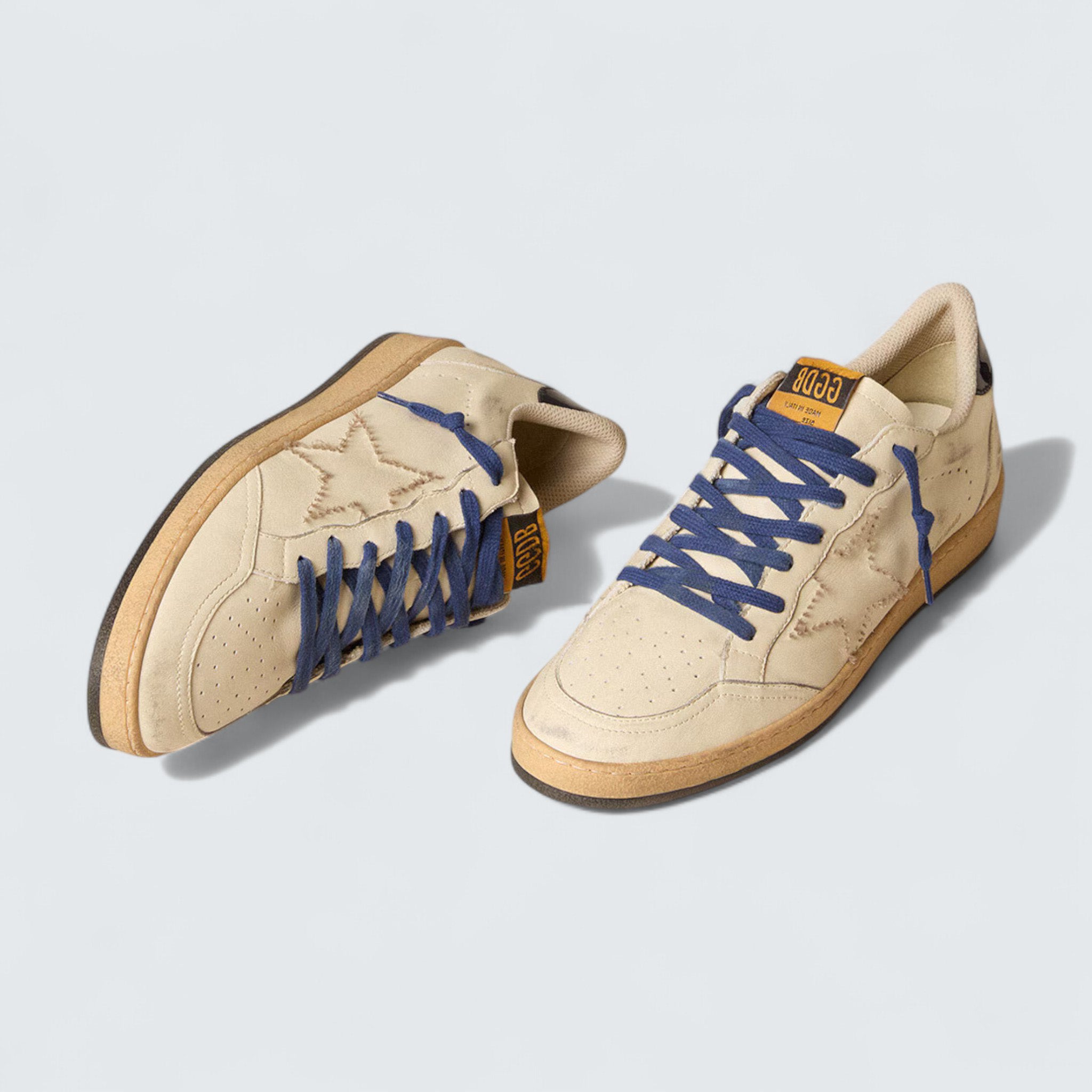 Ball Star LTD 'White Nappa Leather with Embroidered Star and Blue Patent Leather Heel Tab'