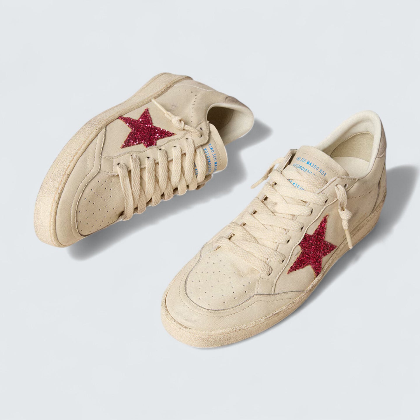 Ball Star LTD 'Worn White Leather with Fuchsia Glitter Star and Light Gray Suede Heel Tab'