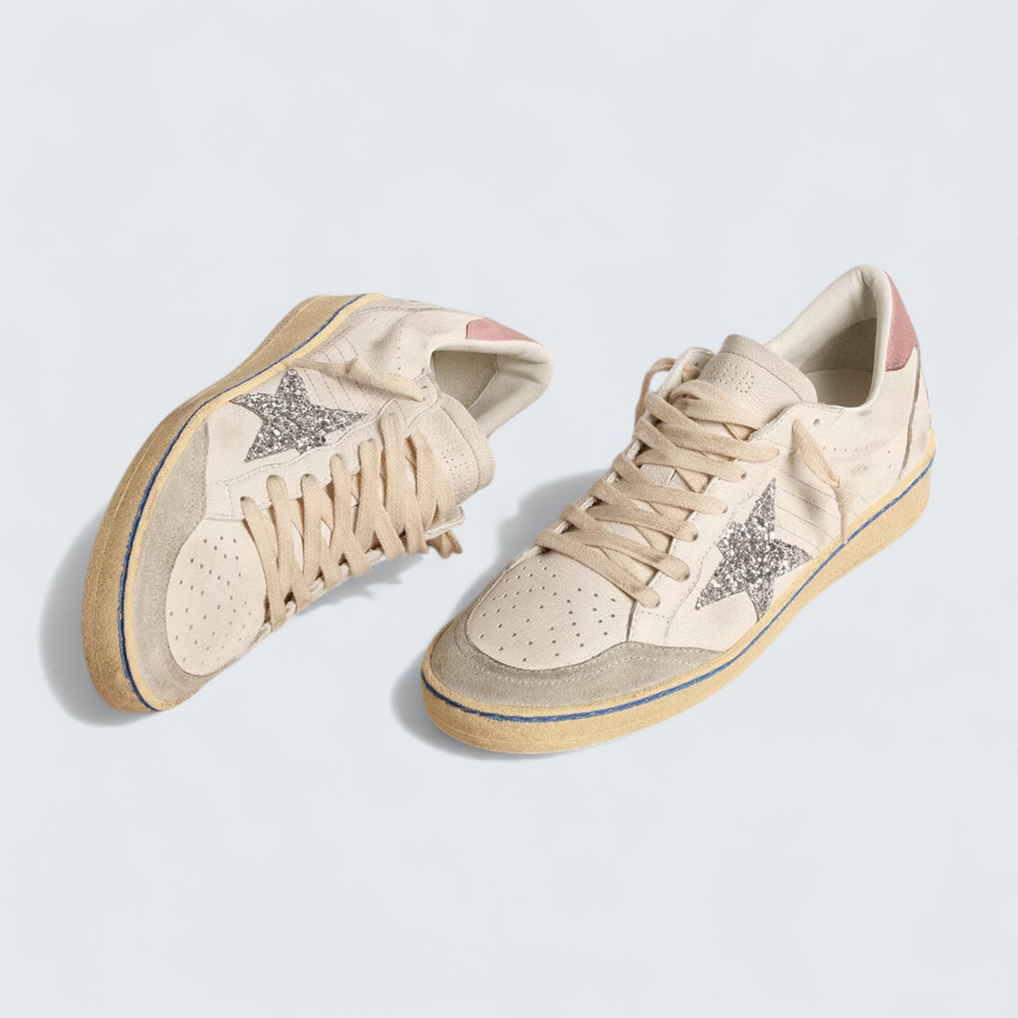 Ball Star LTD 'White Nappa with Silver Glitter Star and Pink Suede Heel Tab'