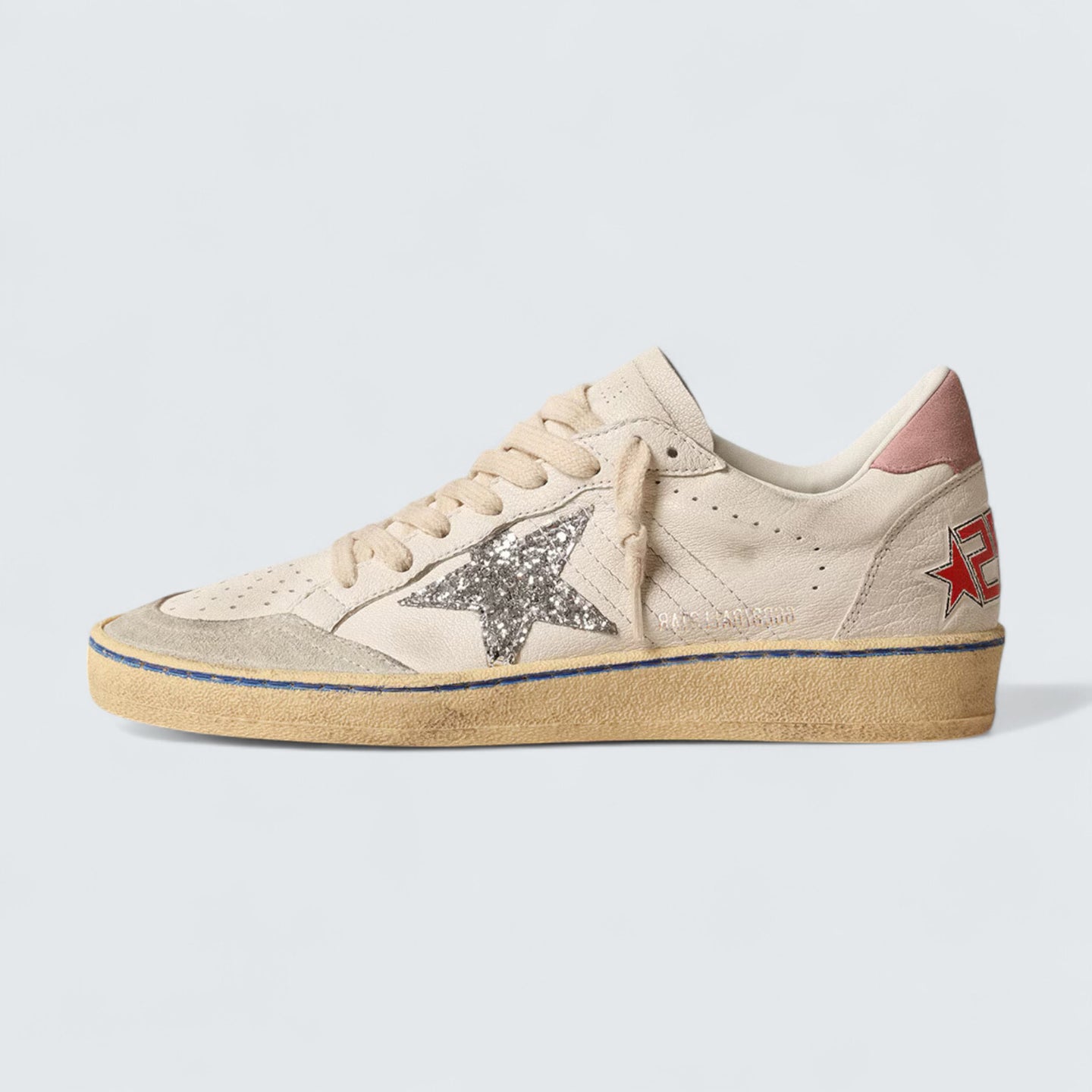 Ball Star LTD 'White Nappa with Silver Glitter Star and Pink Suede Heel Tab'