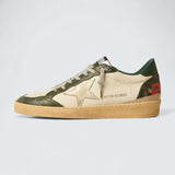 Ball Star LTD 'Off-White Leather with Platinum Metallic Leather Star and Dark Green Leather Heel Tab'
