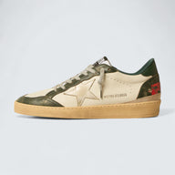 Ball Star LTD 'Off-White Leather with Platinum Metallic Leather Star and Dark Green Leather Heel Tab'