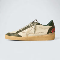 Ball Star LTD 'Off-White Leather with Platinum Metallic Leather Star and Dark Green Leather Heel Tab'