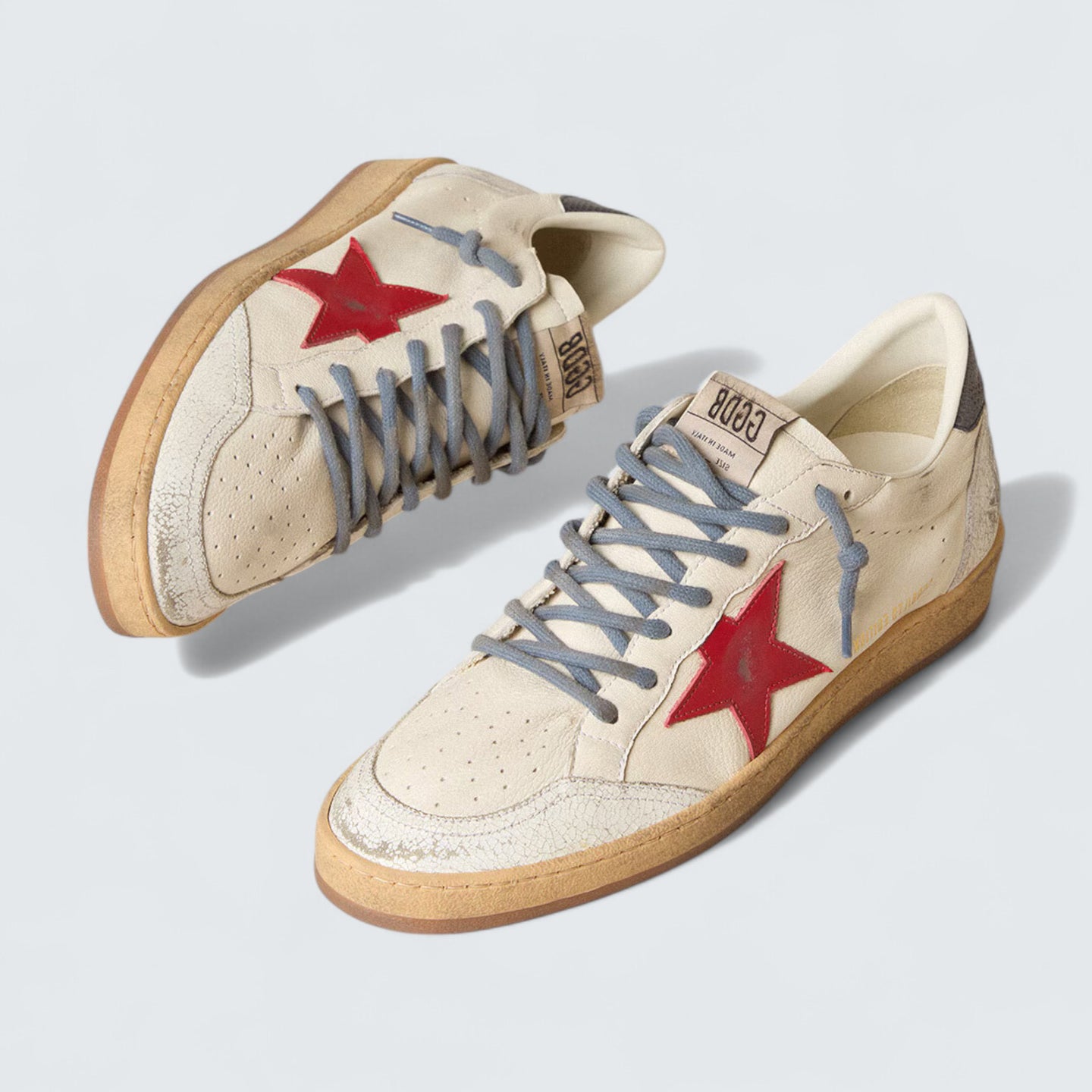 Ball Star LTD 'White Nappa Leather with Red Leather Star and Blue Lizard-Print Leather Heel Tab'