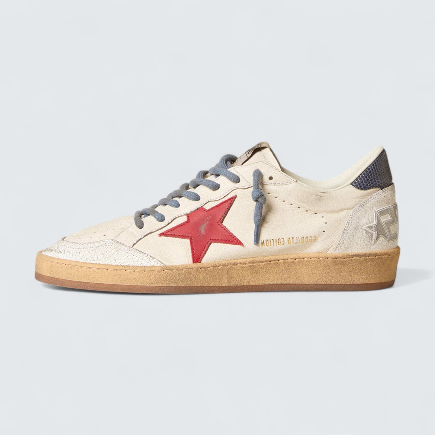 Ball Star LTD 'White Nappa Leather with Red Leather Star and Blue Lizard-Print Leather Heel Tab'