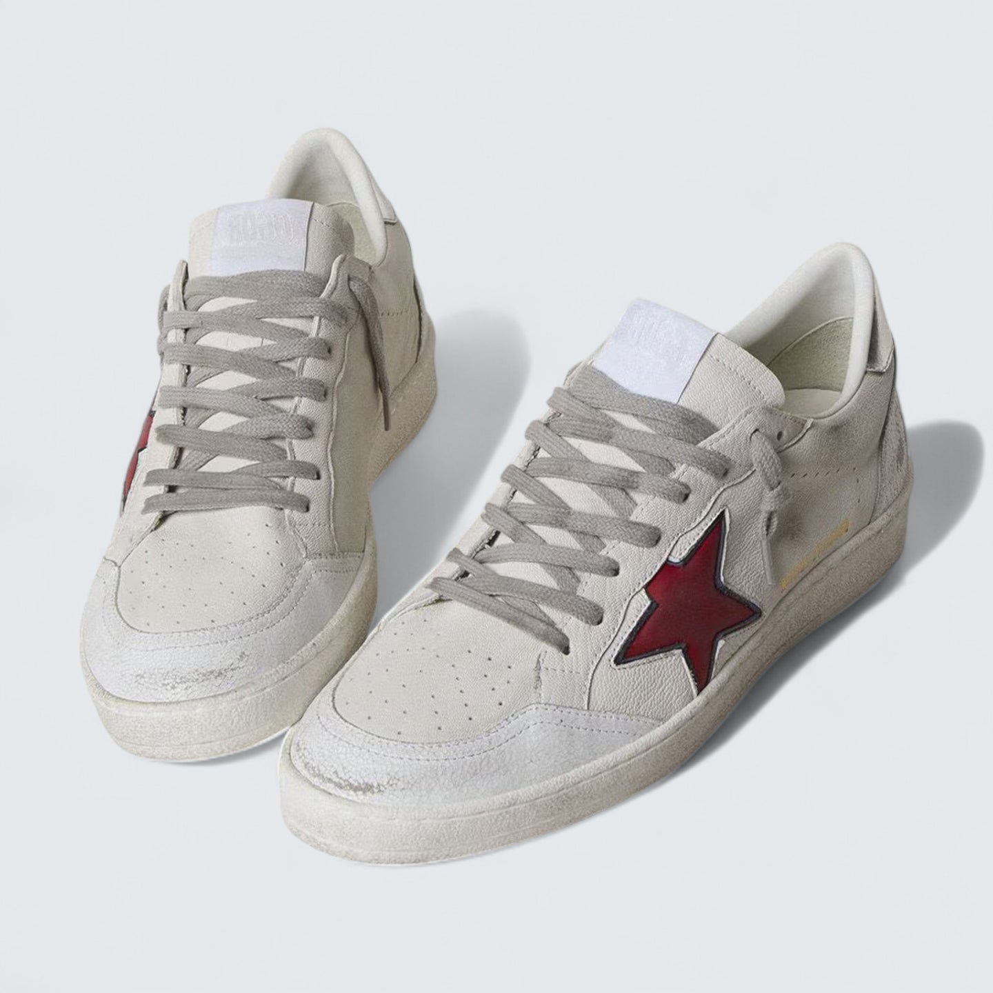 Ball Star LTD 'Off-White Suede with Red Leather Star and Silver Heel Tab'