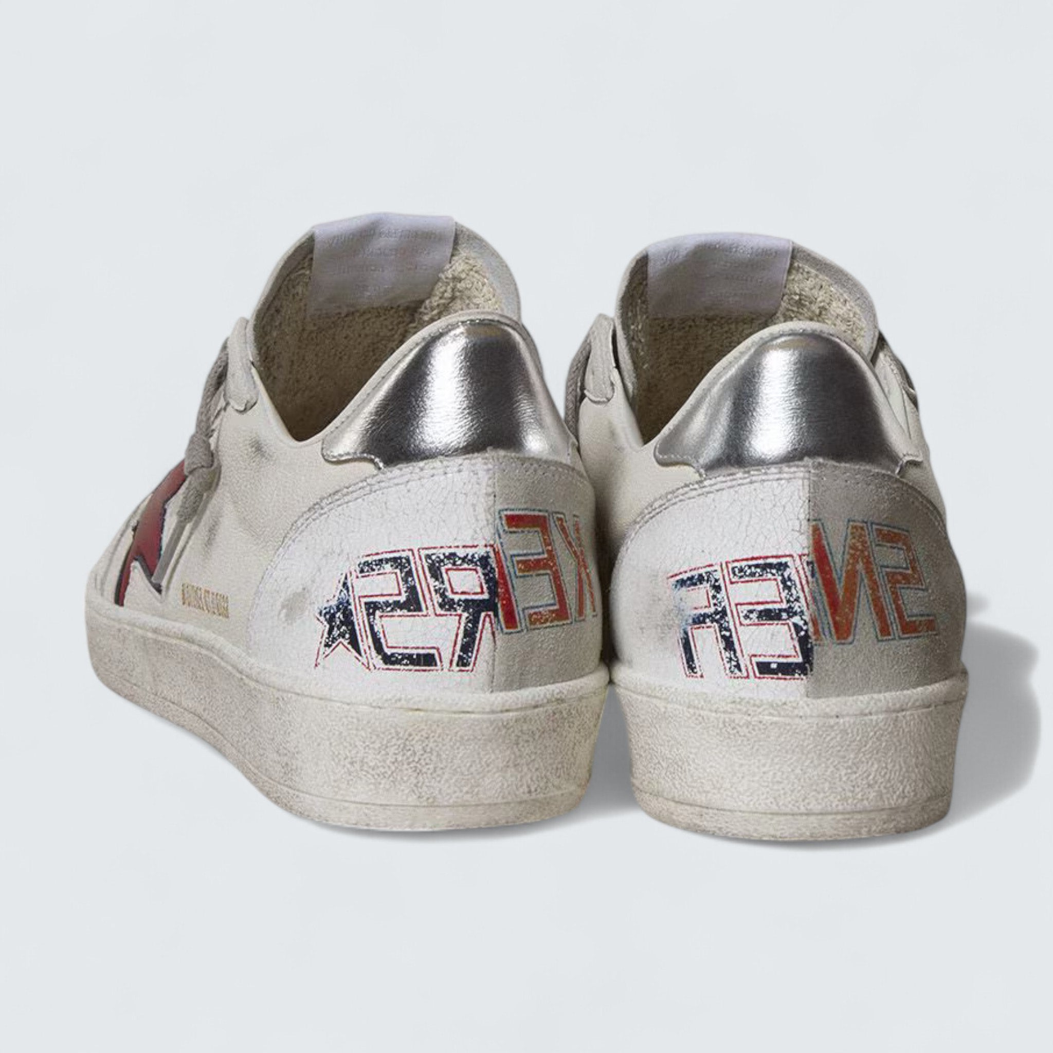 Ball Star LTD 'Off-White Suede with Red Leather Star and Silver Heel Tab'