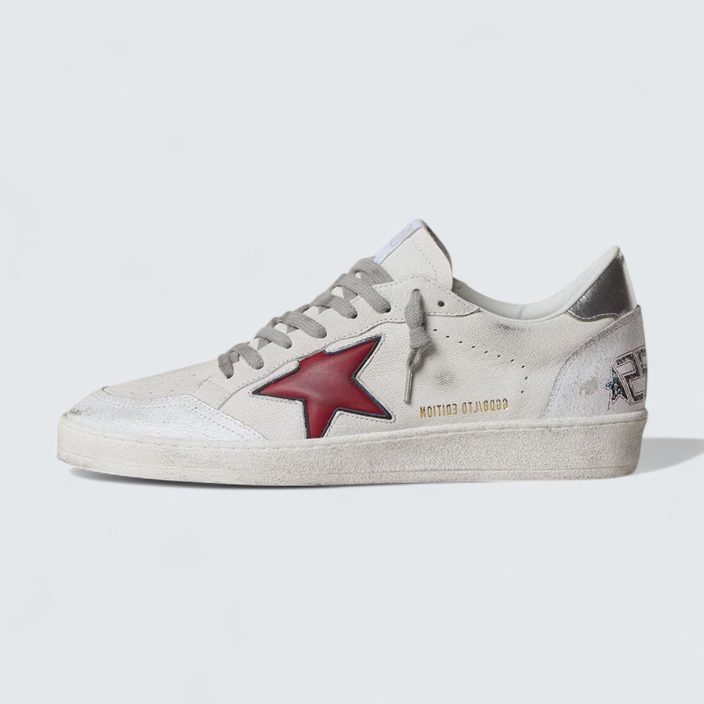 Ball Star LTD 'Off-White Suede with Red Leather Star and Silver Heel Tab'