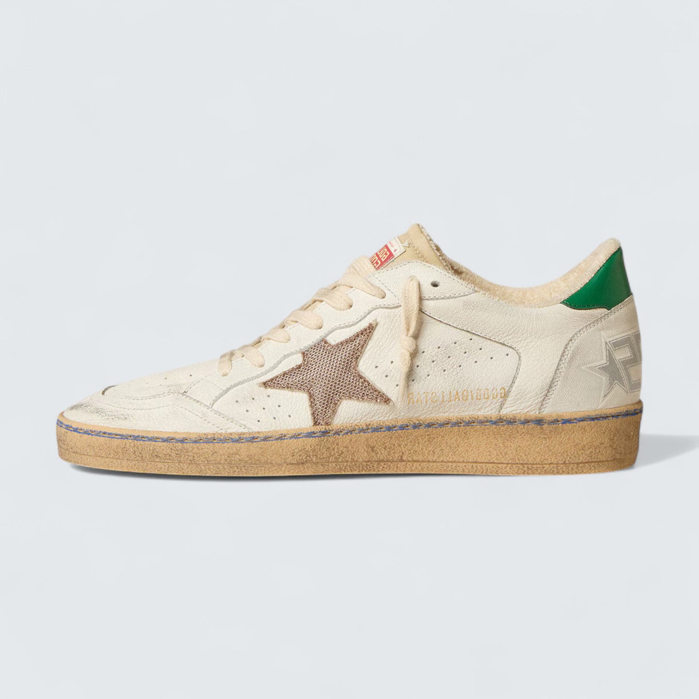 Ball Star LTD 'White Vintage-Effect Leather with Sand Mesh Star and Green Leather Heel Tab'