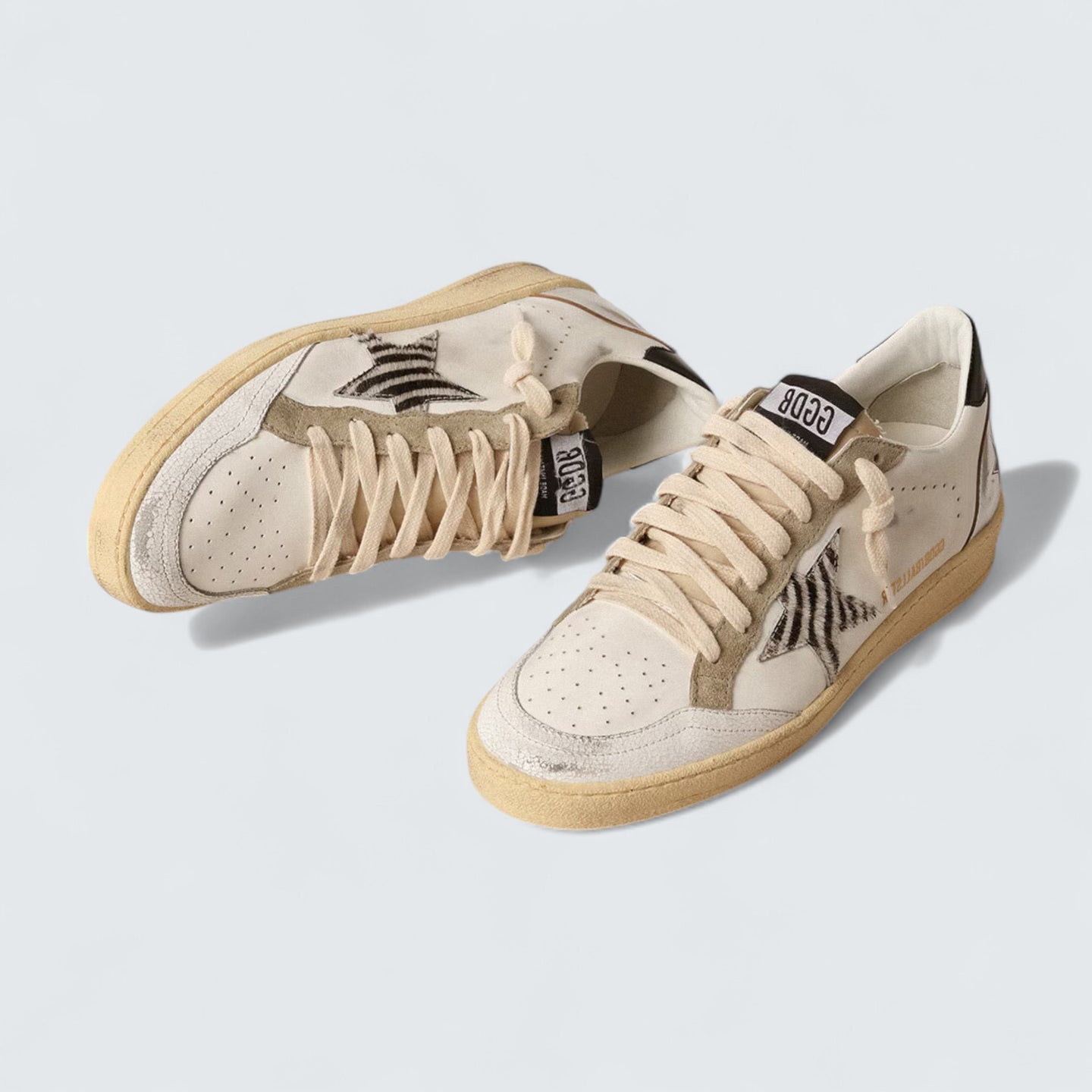 Ball Star LTD 'White Leather with Zebra-Print Pony Skin Star and Metallic Leather Insert'