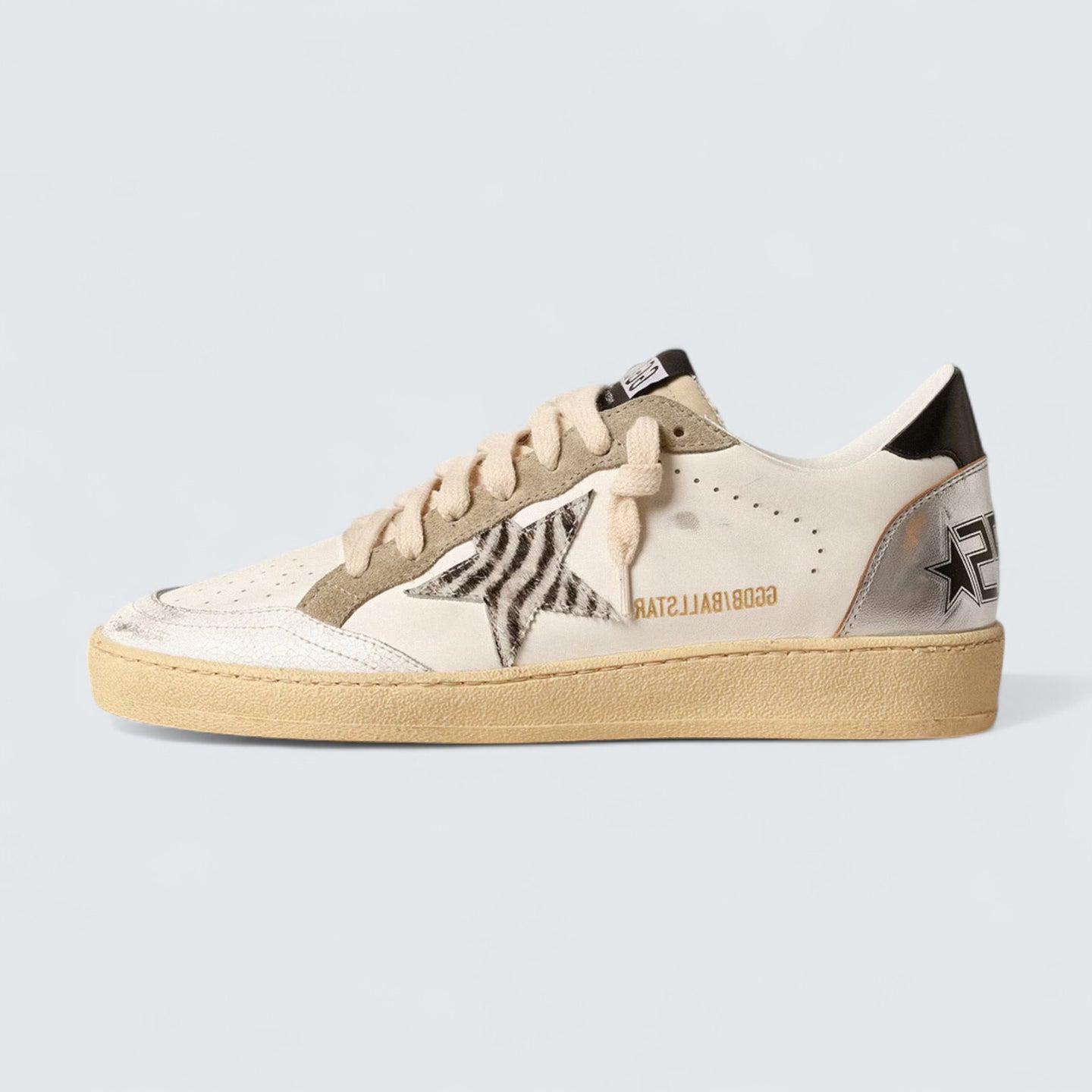 Ball Star LTD 'White Leather with Zebra-Print Pony Skin Star and Metallic Leather Insert'