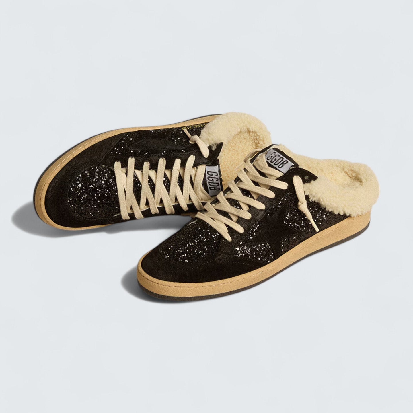 Ball Star Sabots 'Black Glitter with Black Star and Shearling Lining'